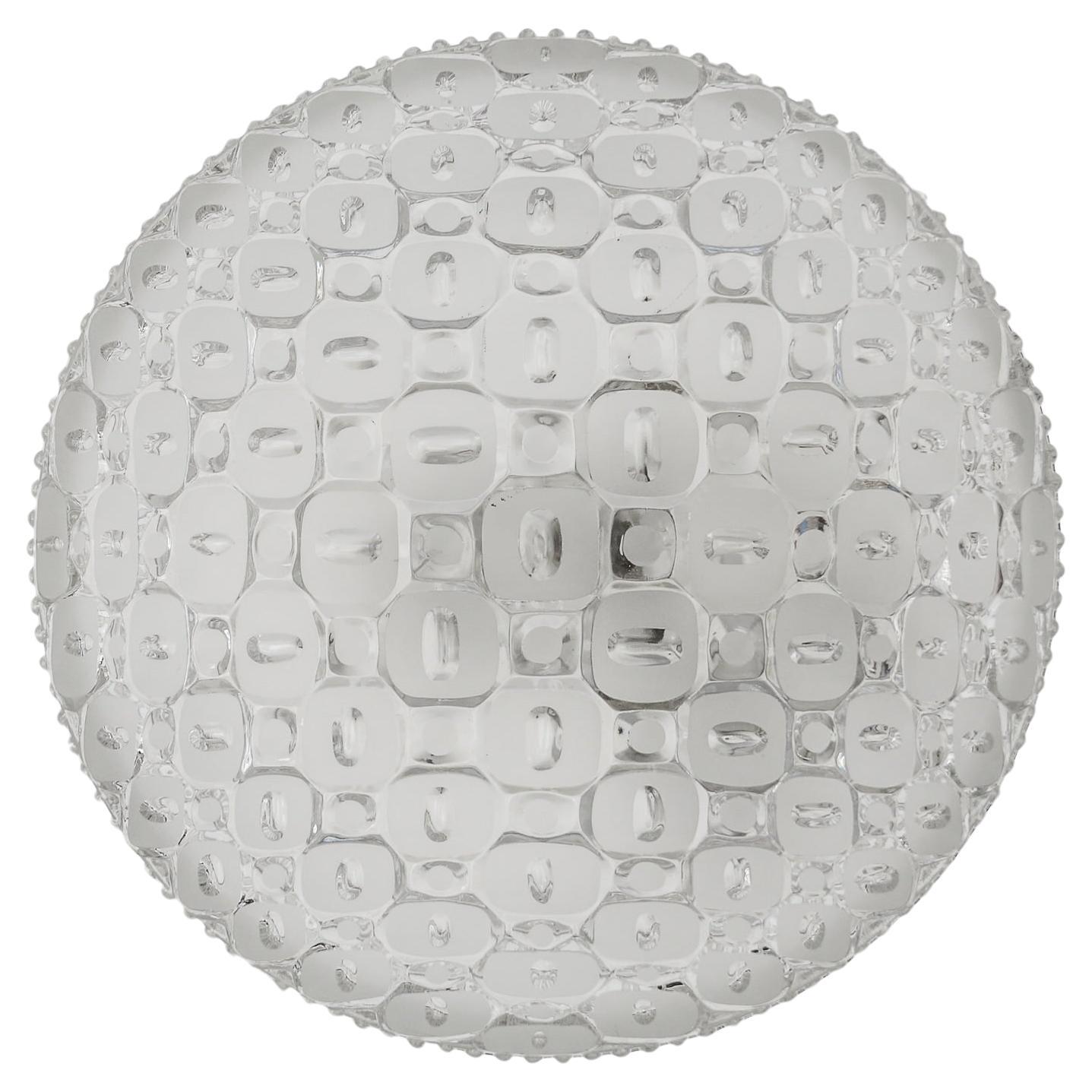 1. of 2 Heavy Round Satin Glass Bubble Flush Mount Light or Wall Lamp, 1960s