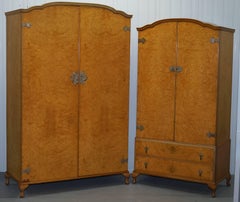 1 of 2 His & Hers Midcentury Burr Walnut Wardrobes Heirloom Furniture Est 1889