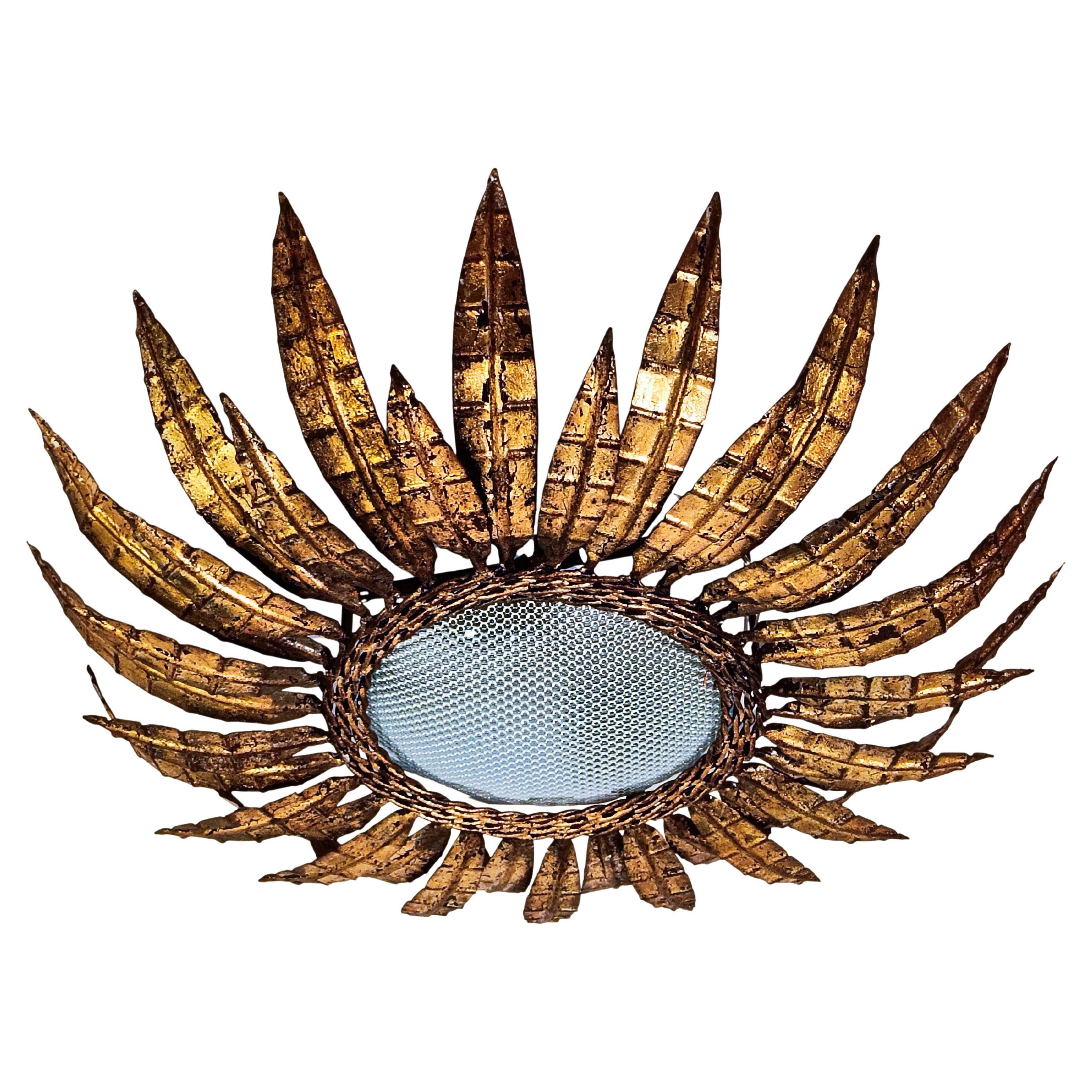 1 of 2 Hollywood Regency large flush mounts by Ferro Art, Spain, 1950s For Sale