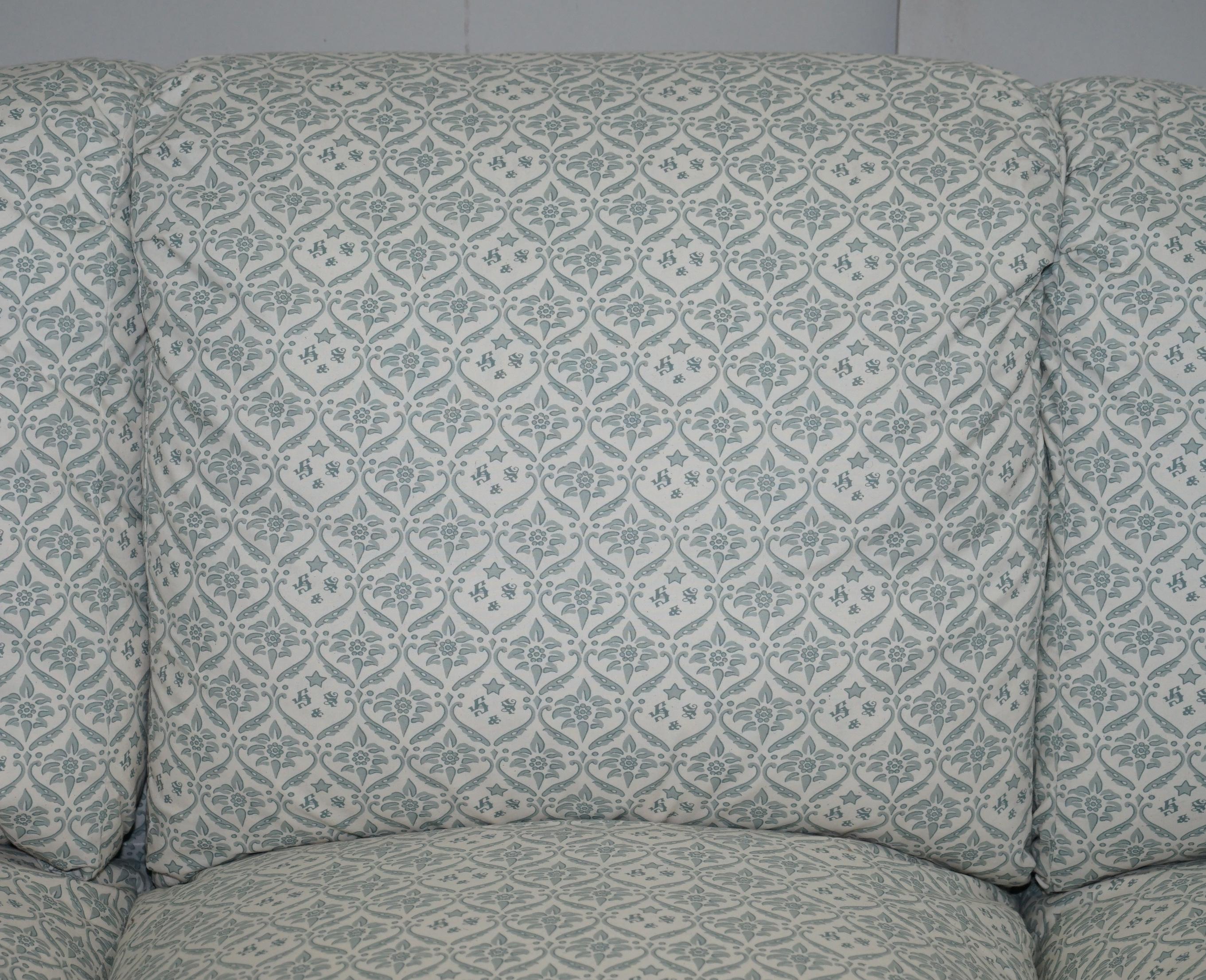 Upholstery 1 of 2 Howard & Sons Fully Stamped Sofa Feather Filled Cushions Ticking Fabric
