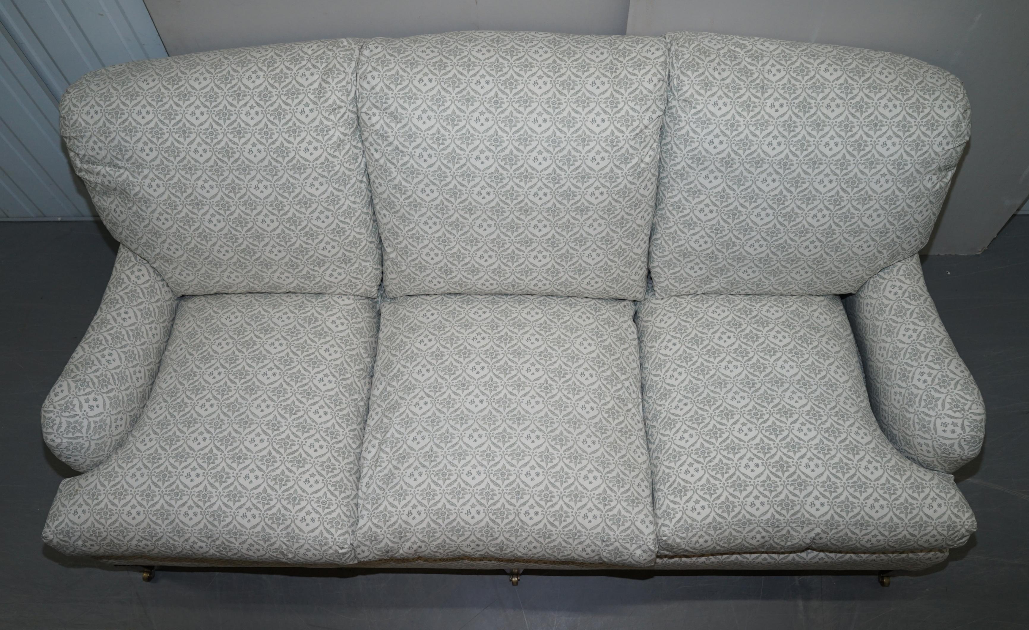 Upholstery Howard & Sons Fully Stamped Sofa Feather Filled Feather Cushions Ticking For Sale