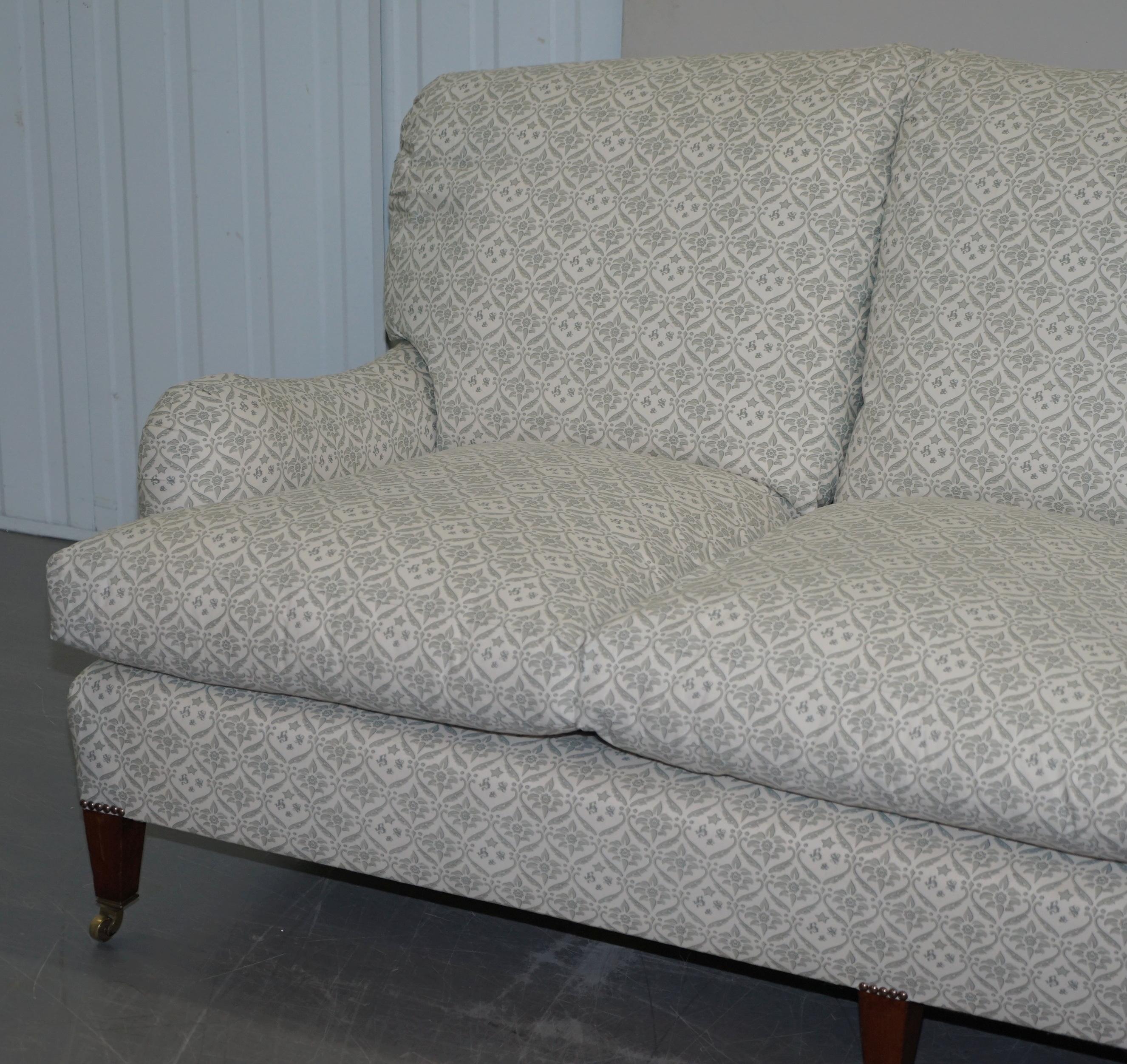 Victorian Howard & Sons Fully Stamped Sofa Feather Filled Feather Cushions Ticking For Sale