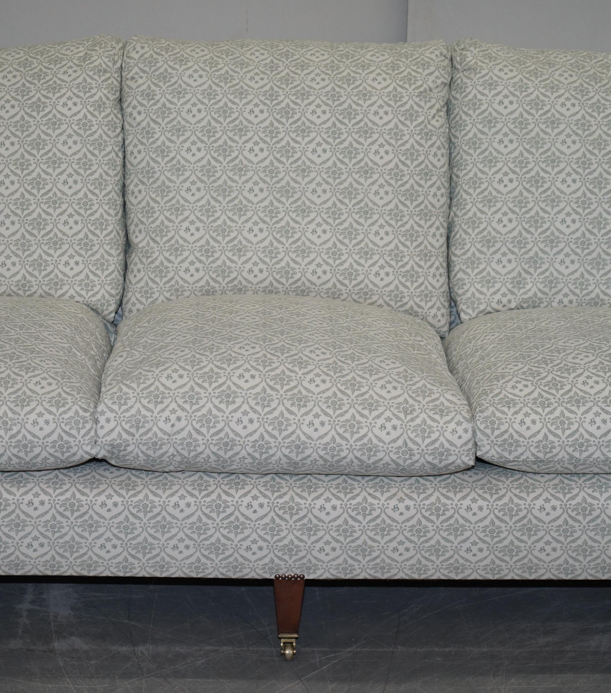 English Howard & Sons Fully Stamped Sofa Feather Filled Feather Cushions Ticking For Sale