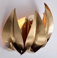 1 of 2 Huge Brass Palm Tree Leaf Sconces or Wall Lamps