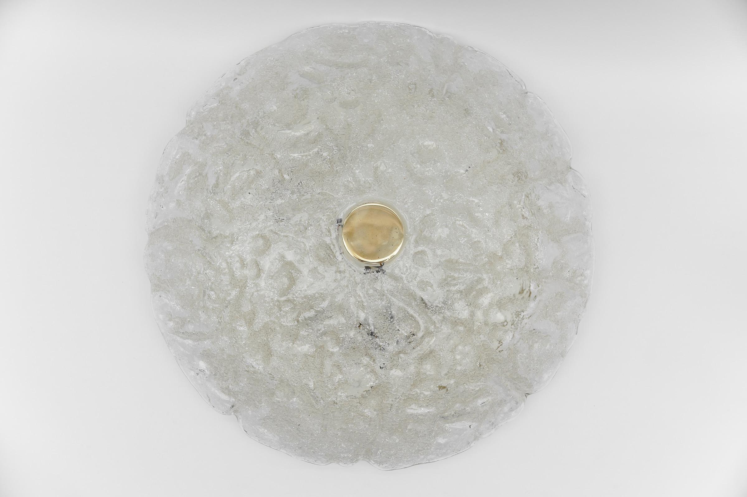 1 of 2 Huge Elegant Flush Mount Lamp in Ice Glass by Limburg, Gerrmany 1960s For Sale 4