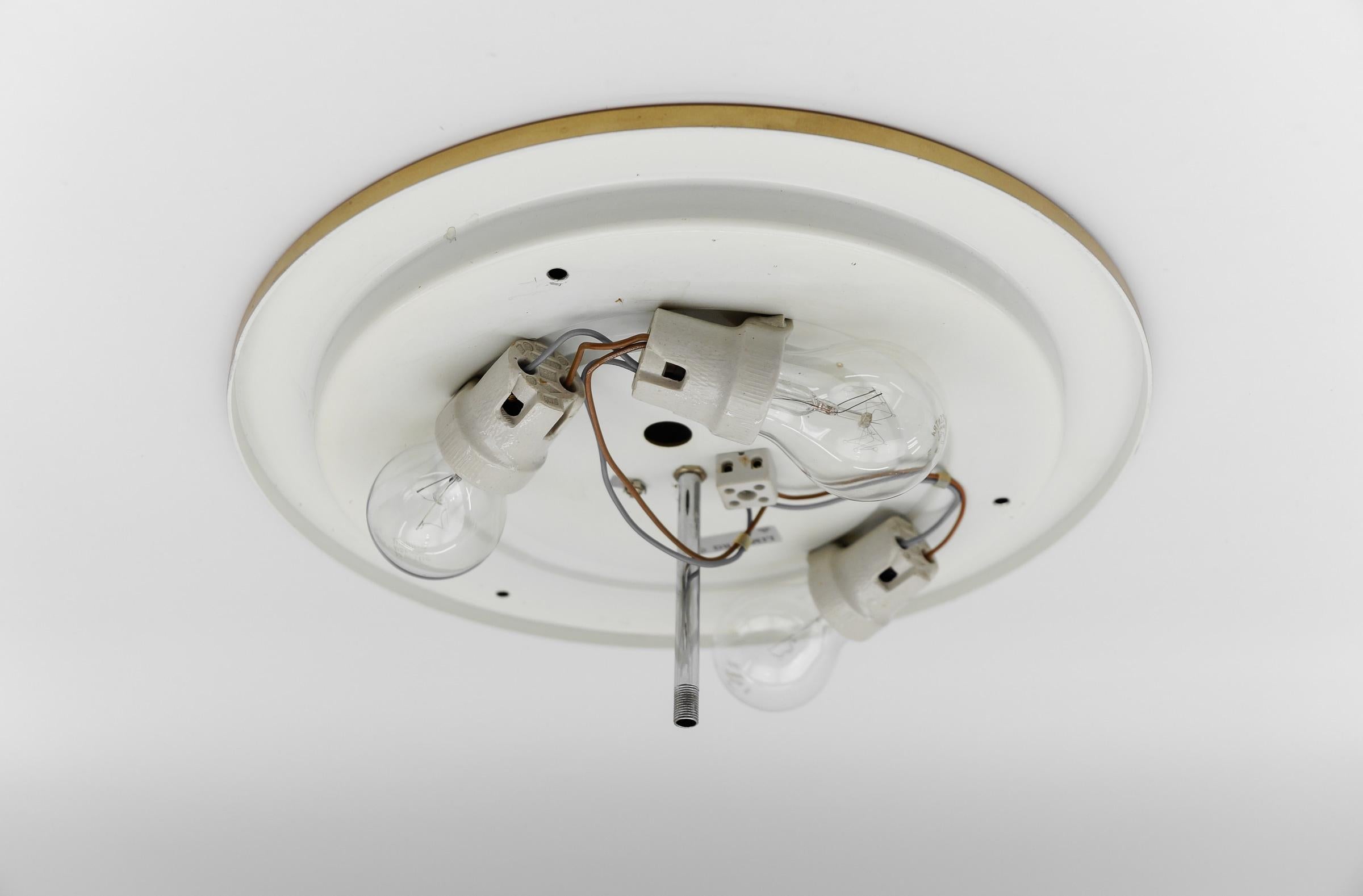 1 of 2 Huge Elegant Flush Mount Lamp in Ice Glass by Limburg, Gerrmany 1960s For Sale 5