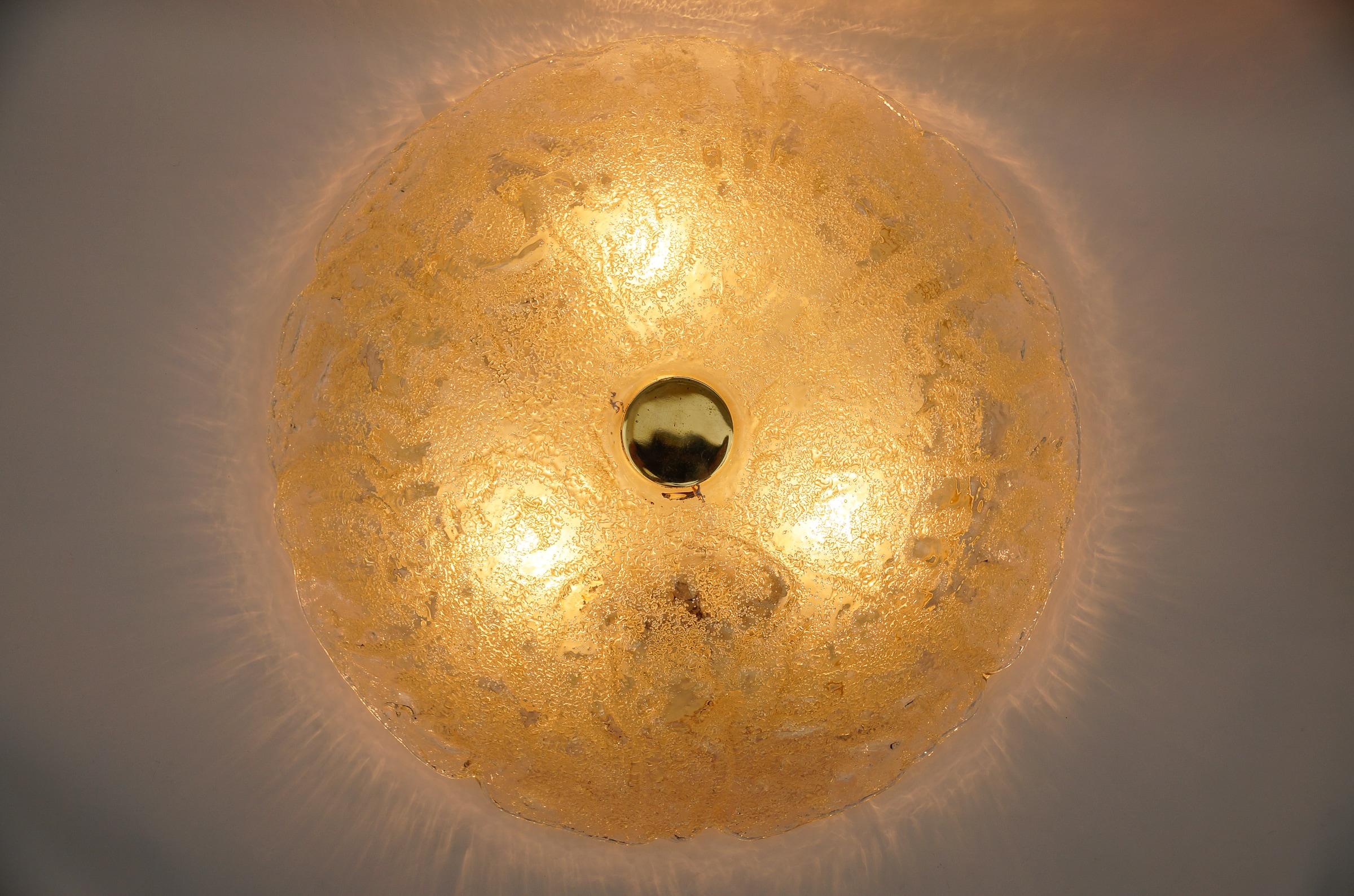1 of 2 Huge Elegant Flush Mount Lamp in Ice Glass by Limburg, Gerrmany 1960s For Sale 6