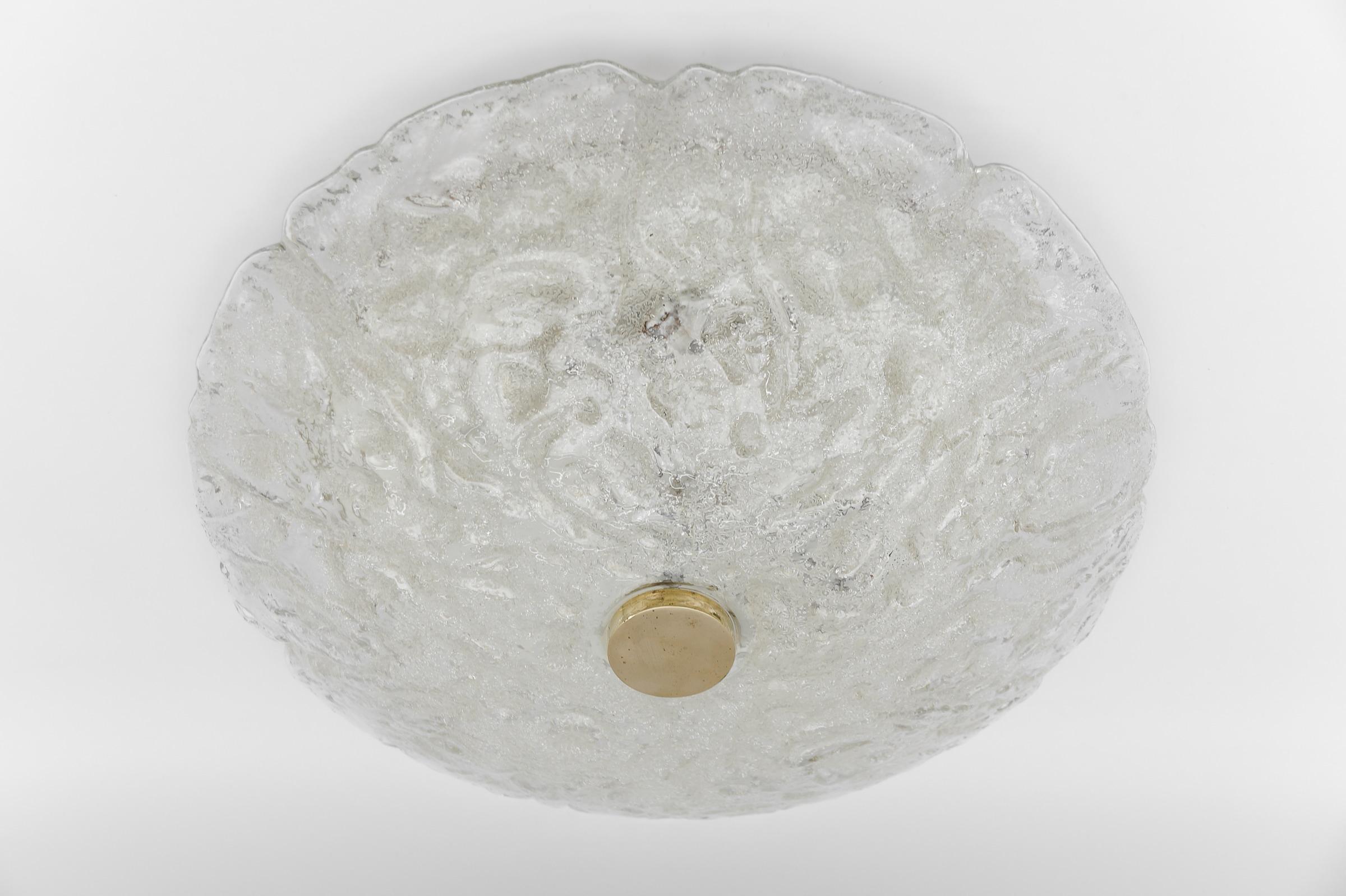 1 of 2 Huge Elegant Flush Mount Lamp in Ice Glass by Limburg, Gerrmany 1960s For Sale 2