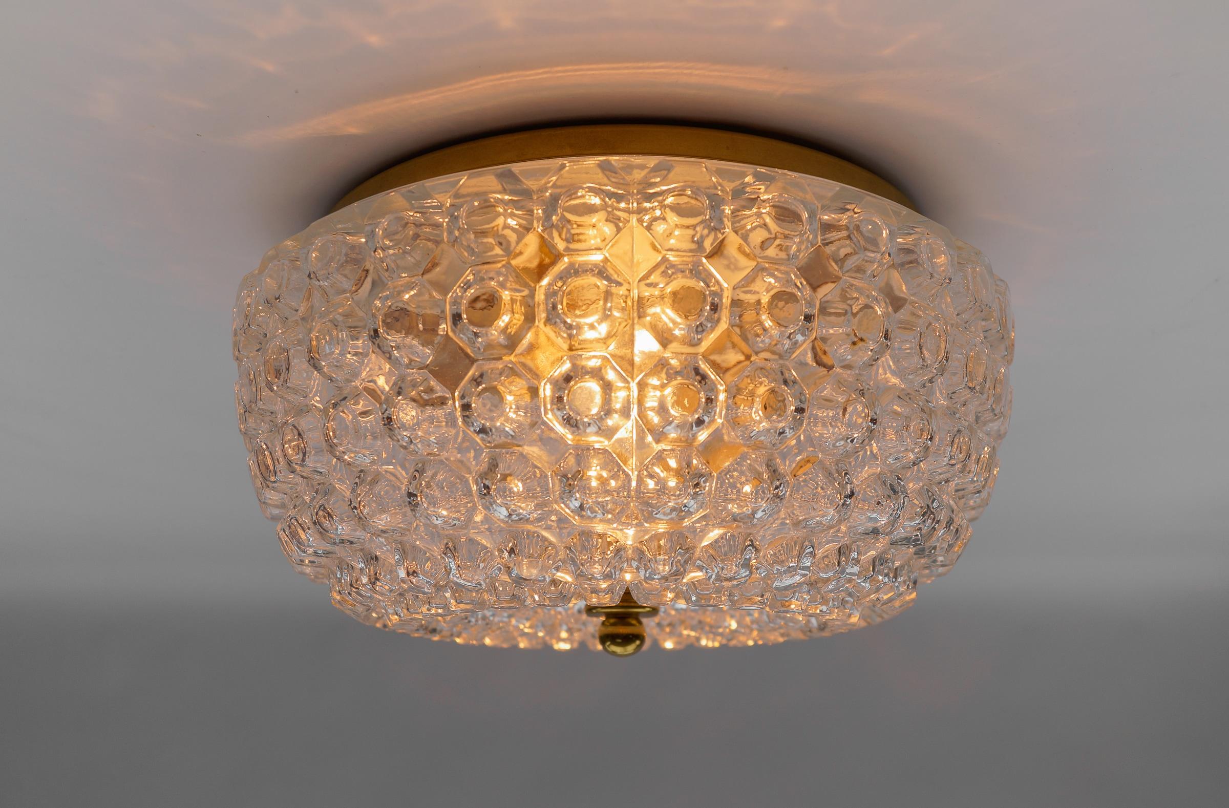 Mid-Century Modern 1 of 2 Huge Flush Mount Lamp in Glass by Limburg, Gerrmany 1960s For Sale