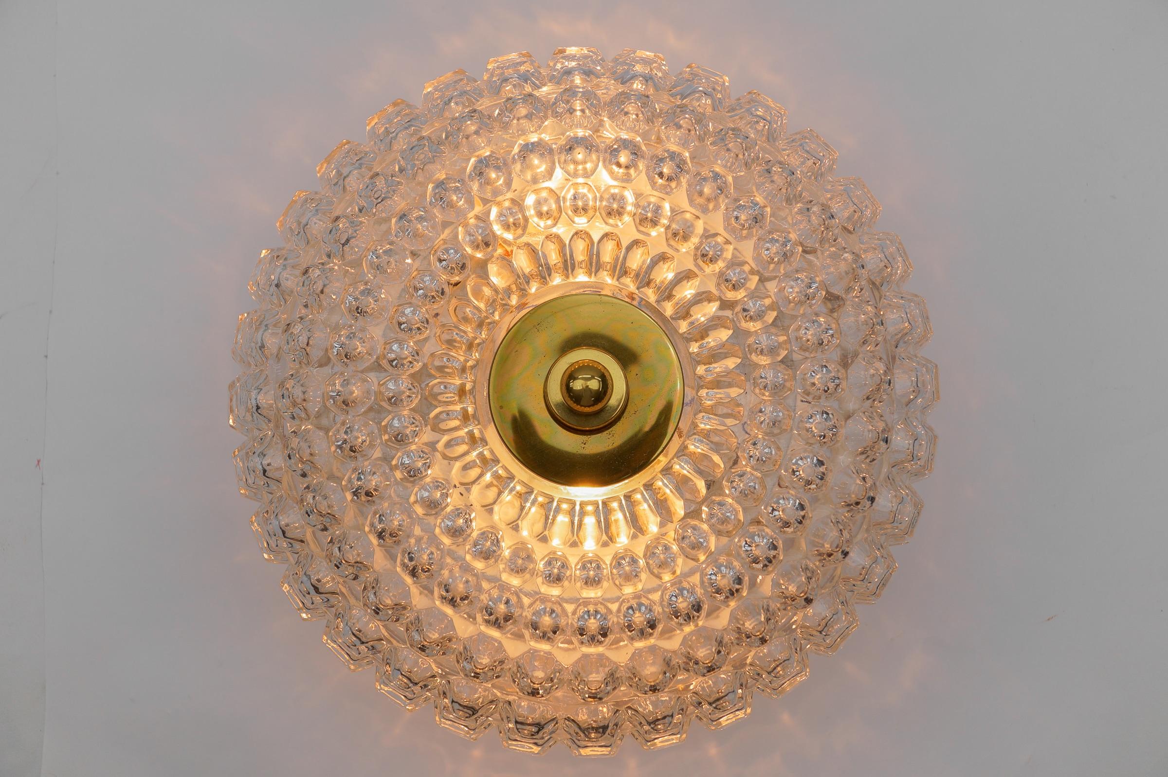 Metal 1 of 2 Huge Flush Mount Lamp in Glass by Limburg, Gerrmany 1960s For Sale