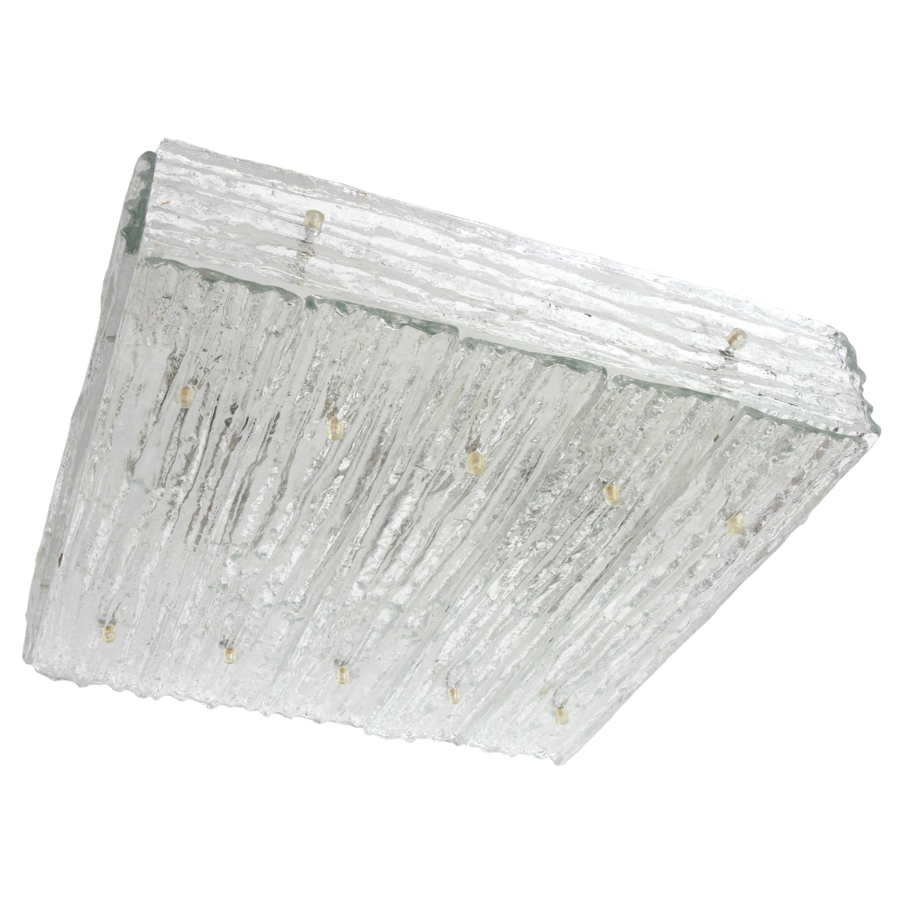 1 of 3 Huge Kalmar Ice Glass Flush Mount, Austria, 1960s