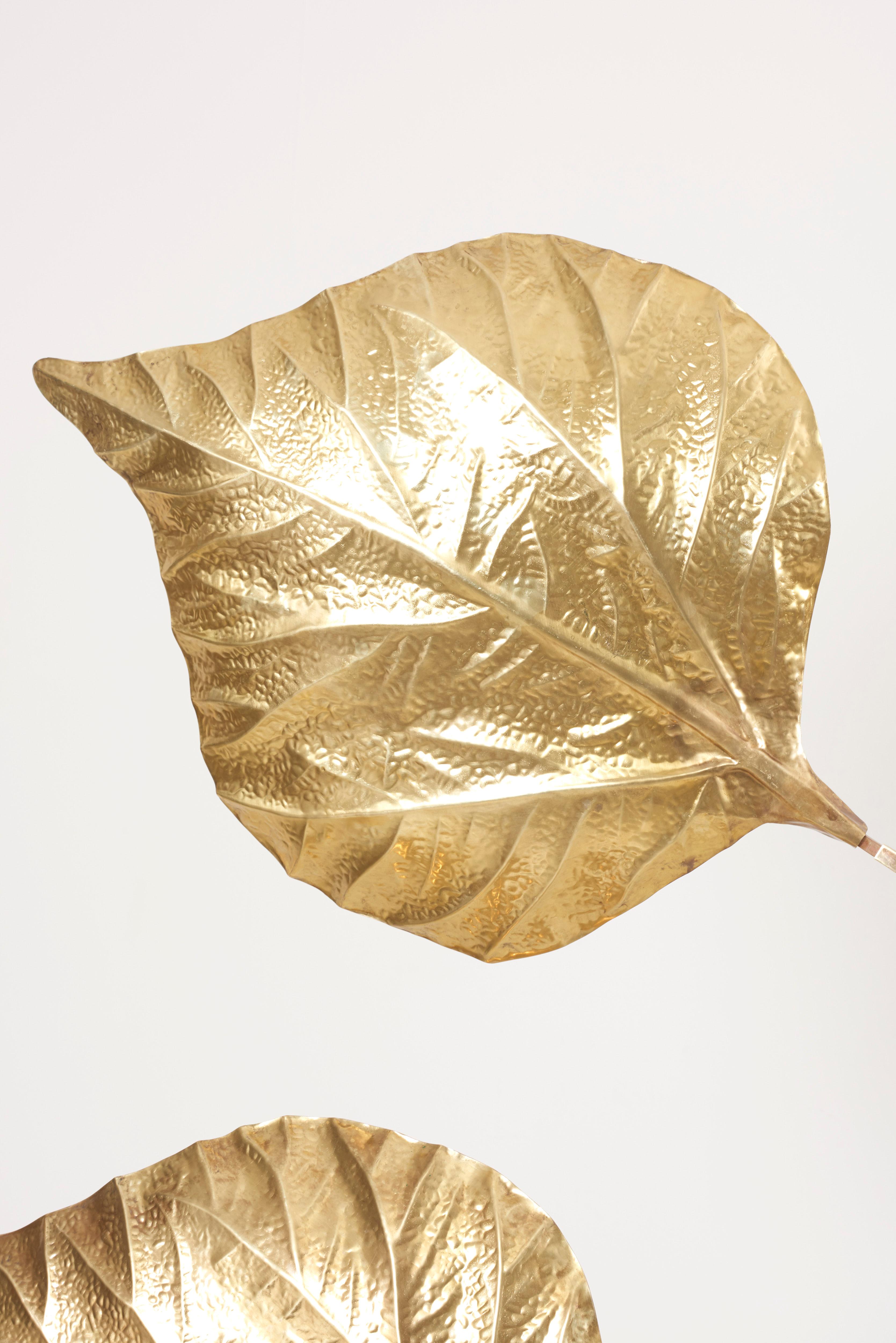 Huge Three Rhubarb Leaves Brass Floor Lamp by Tommaso Barbi 7