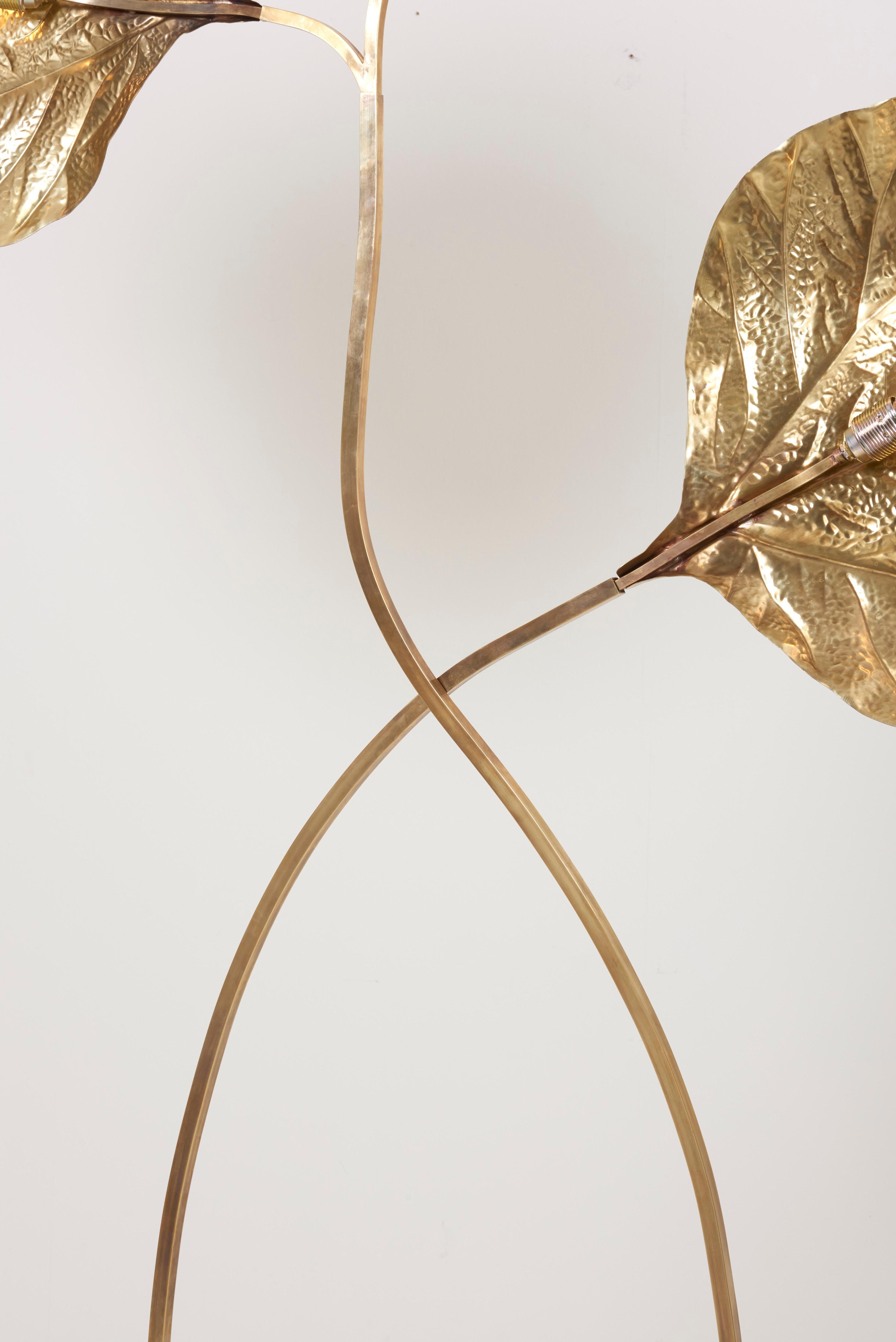 Late 20th Century Huge Three Rhubarb Leaves Brass Floor Lamp by Tommaso Barbi
