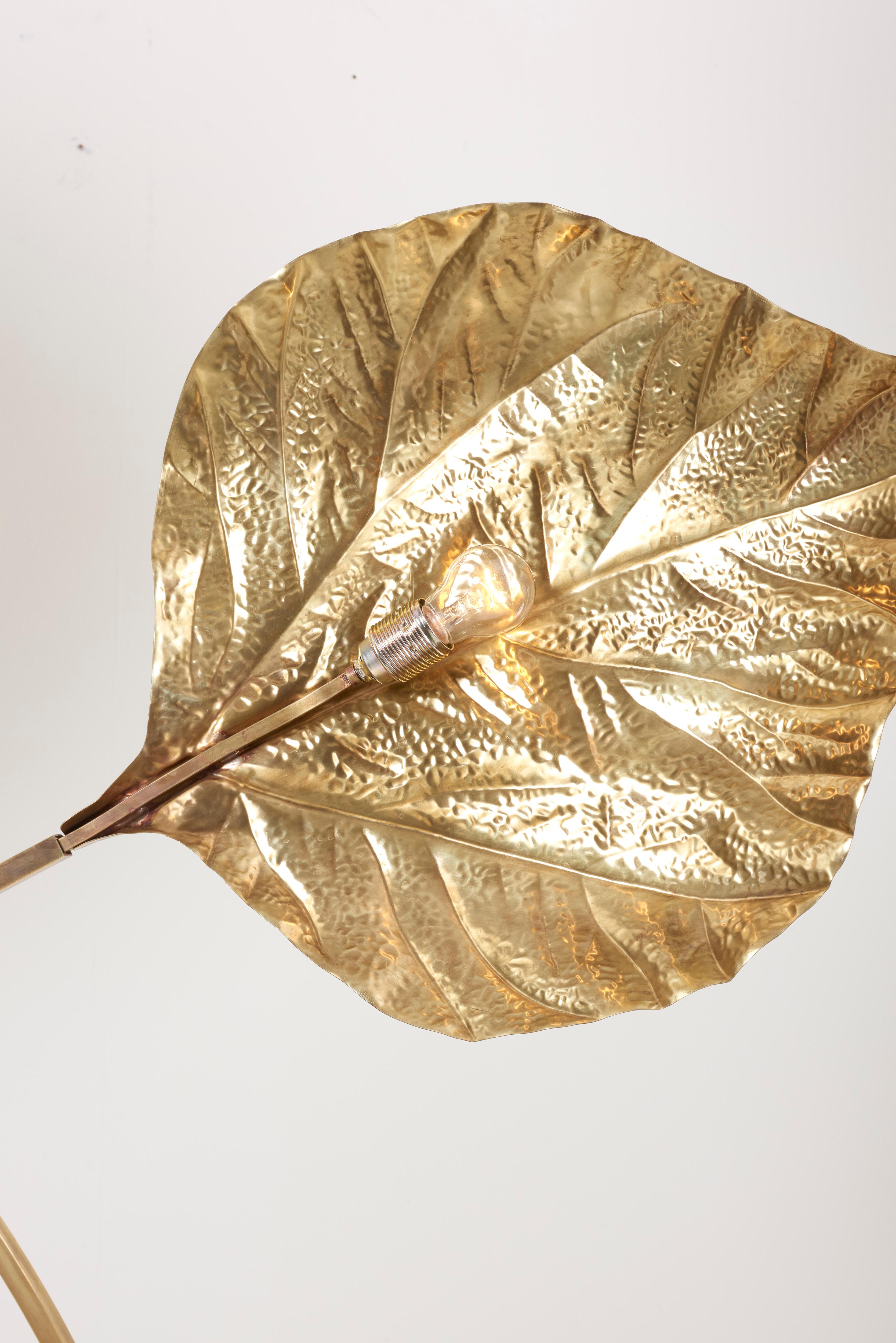 Huge Three Rhubarb Leaves Brass Floor Lamp by Tommaso Barbi 1