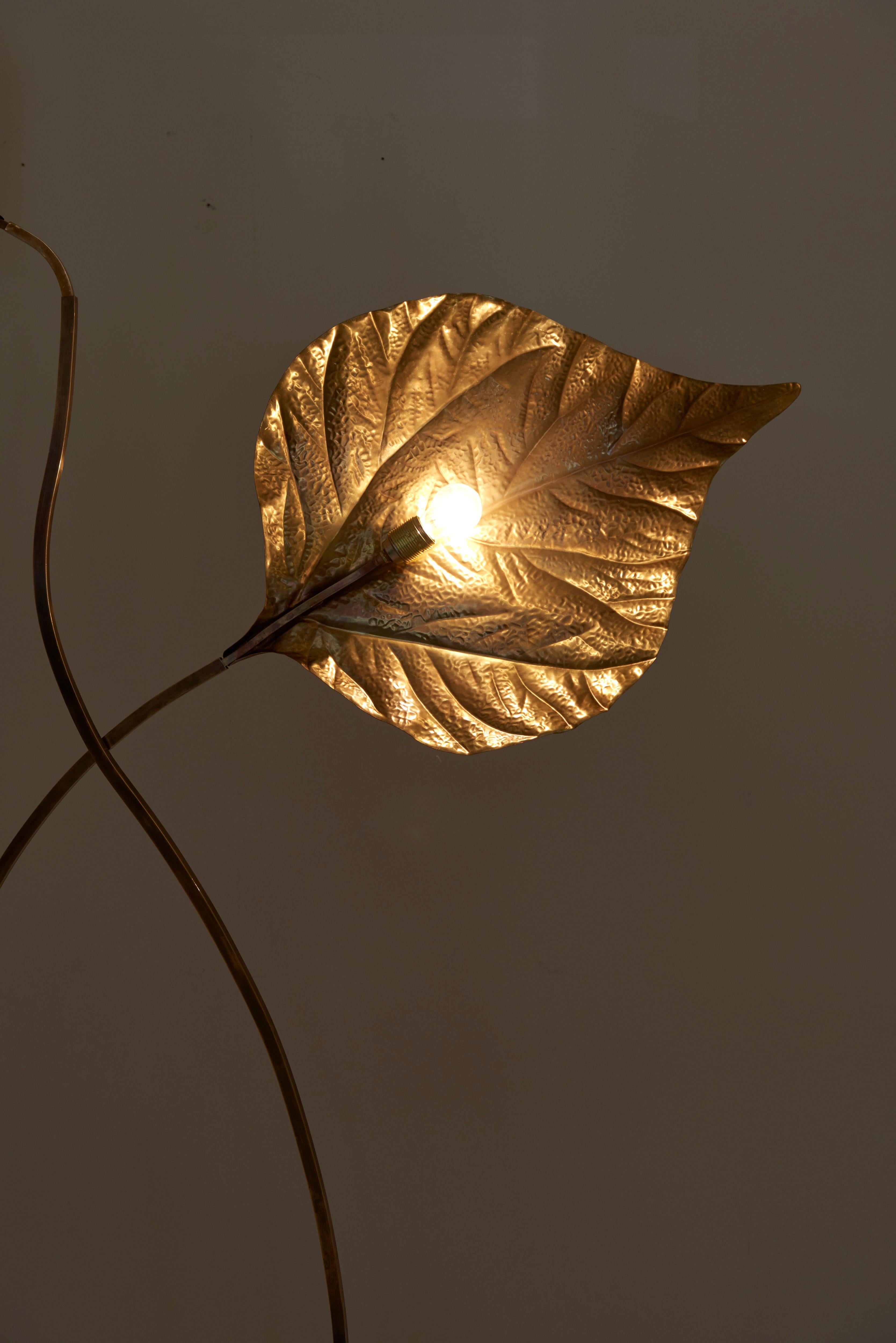 Huge Two Rhubarb Leaves Brass Floor Lamp by Tommaso Barbi 1