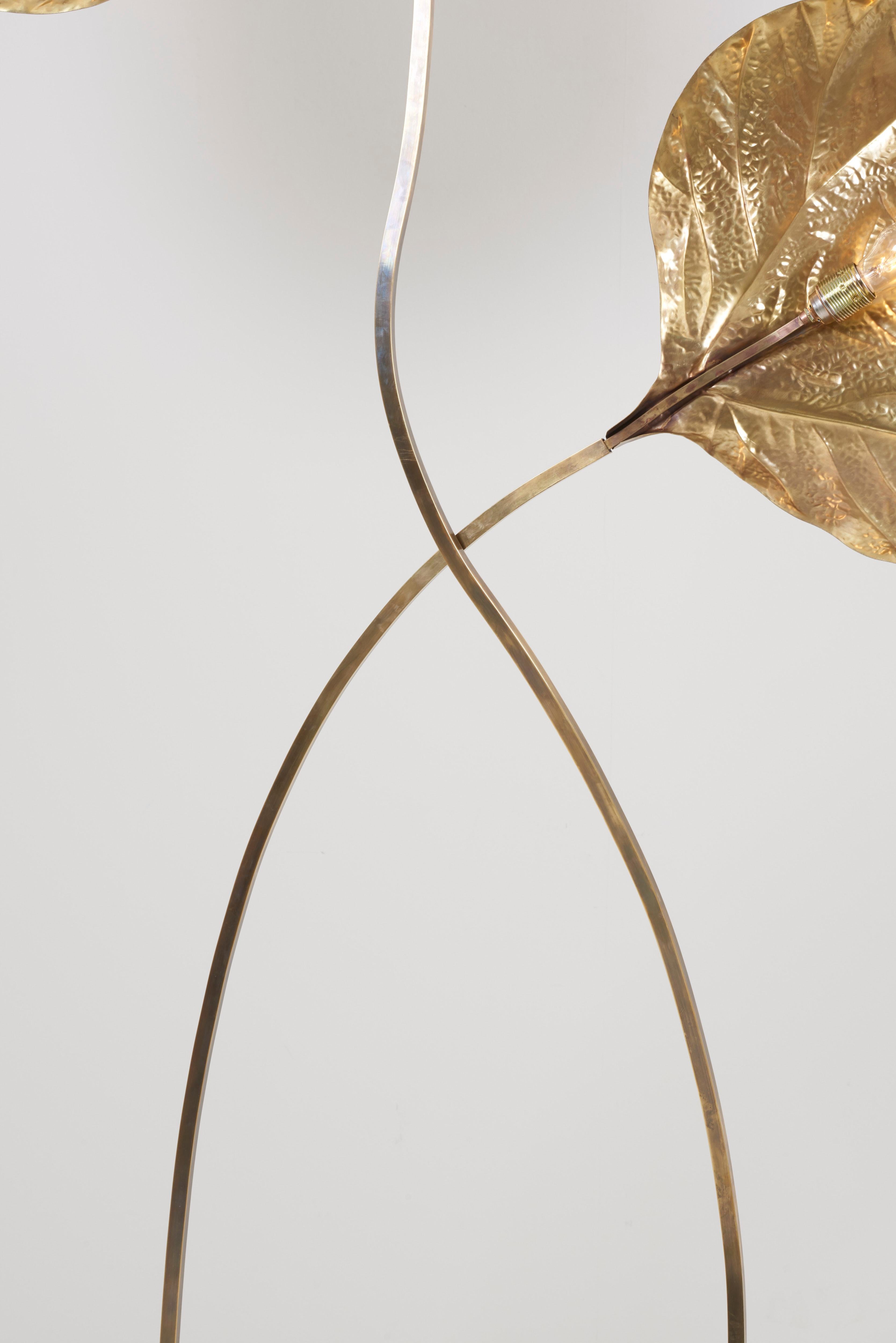 Huge Two Rhubarb Leaves Brass Floor Lamp by Tommaso Barbi 3