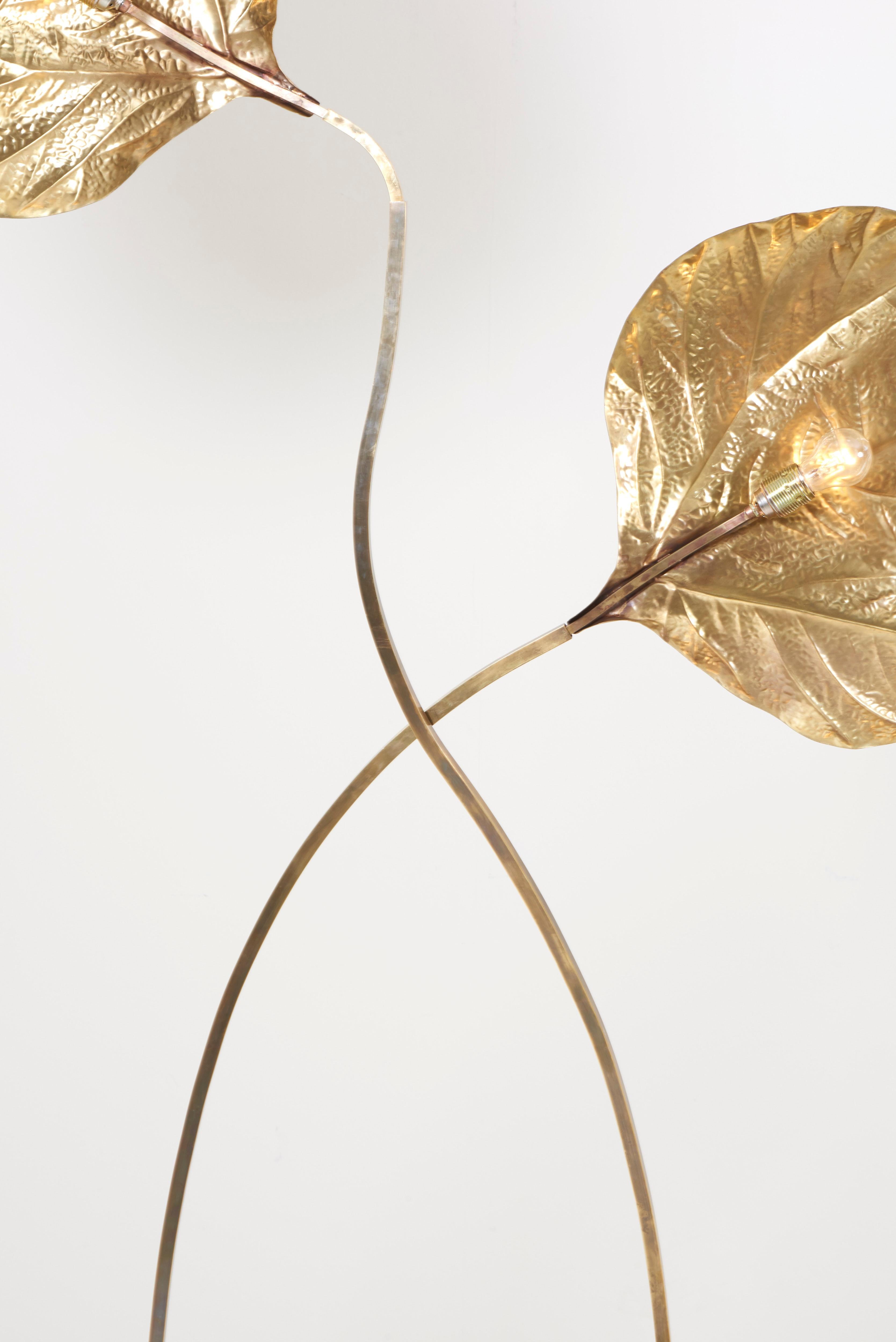 Huge Two Rhubarb Leaves Brass Floor Lamp by Tommaso Barbi 5