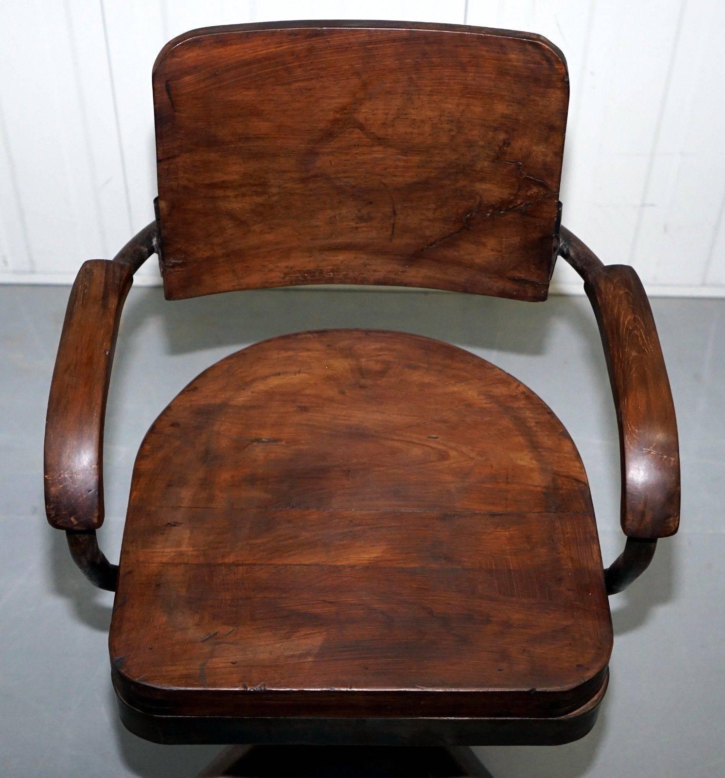 British 1 of 2 Industrial Steel Tankers Office Chairs Restored Timber Seriously Cool