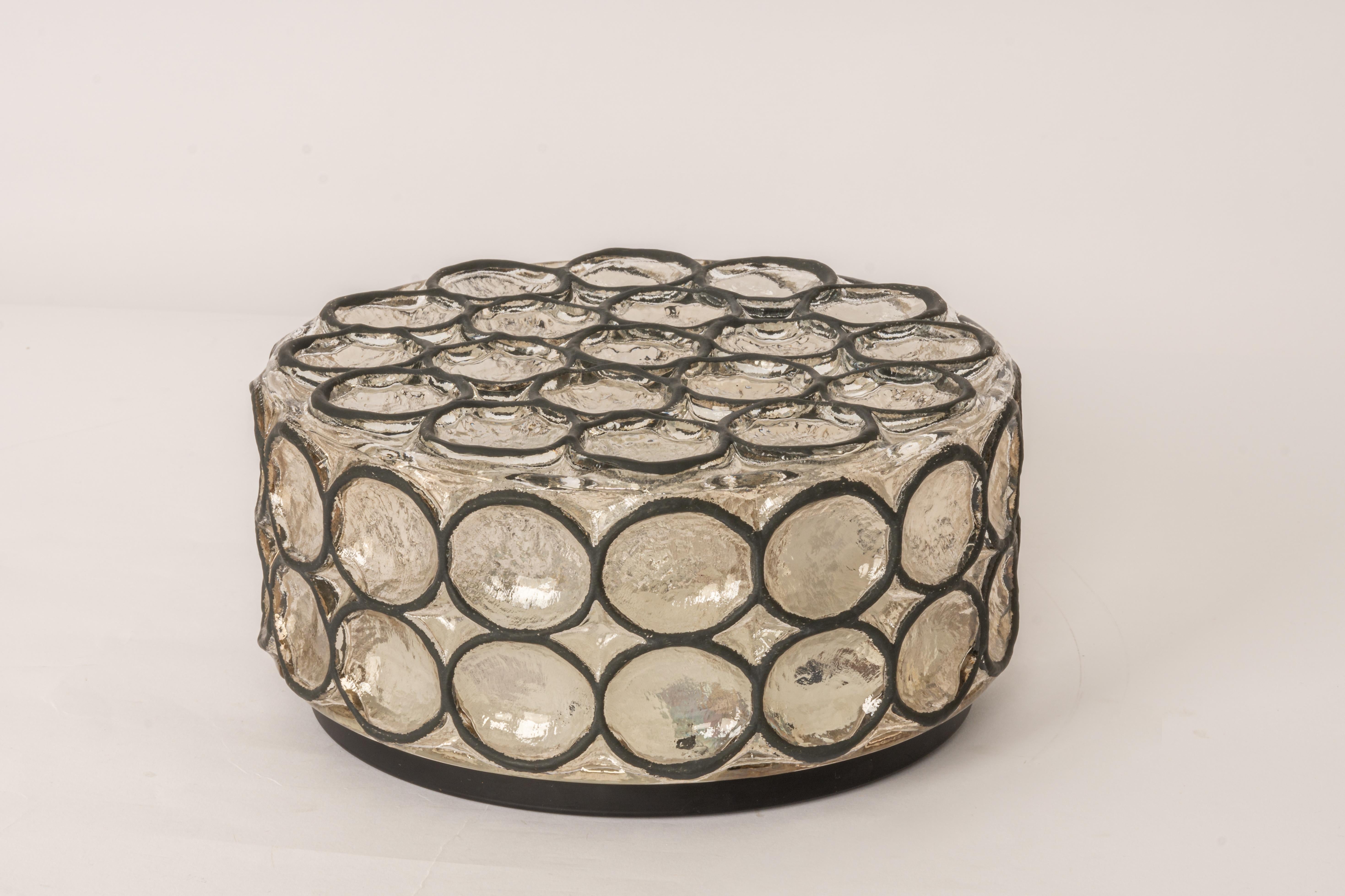 1 of 2 Iron and Clear Glass Ceiling Light by Limburg, Germany, 1960s For Sale 7