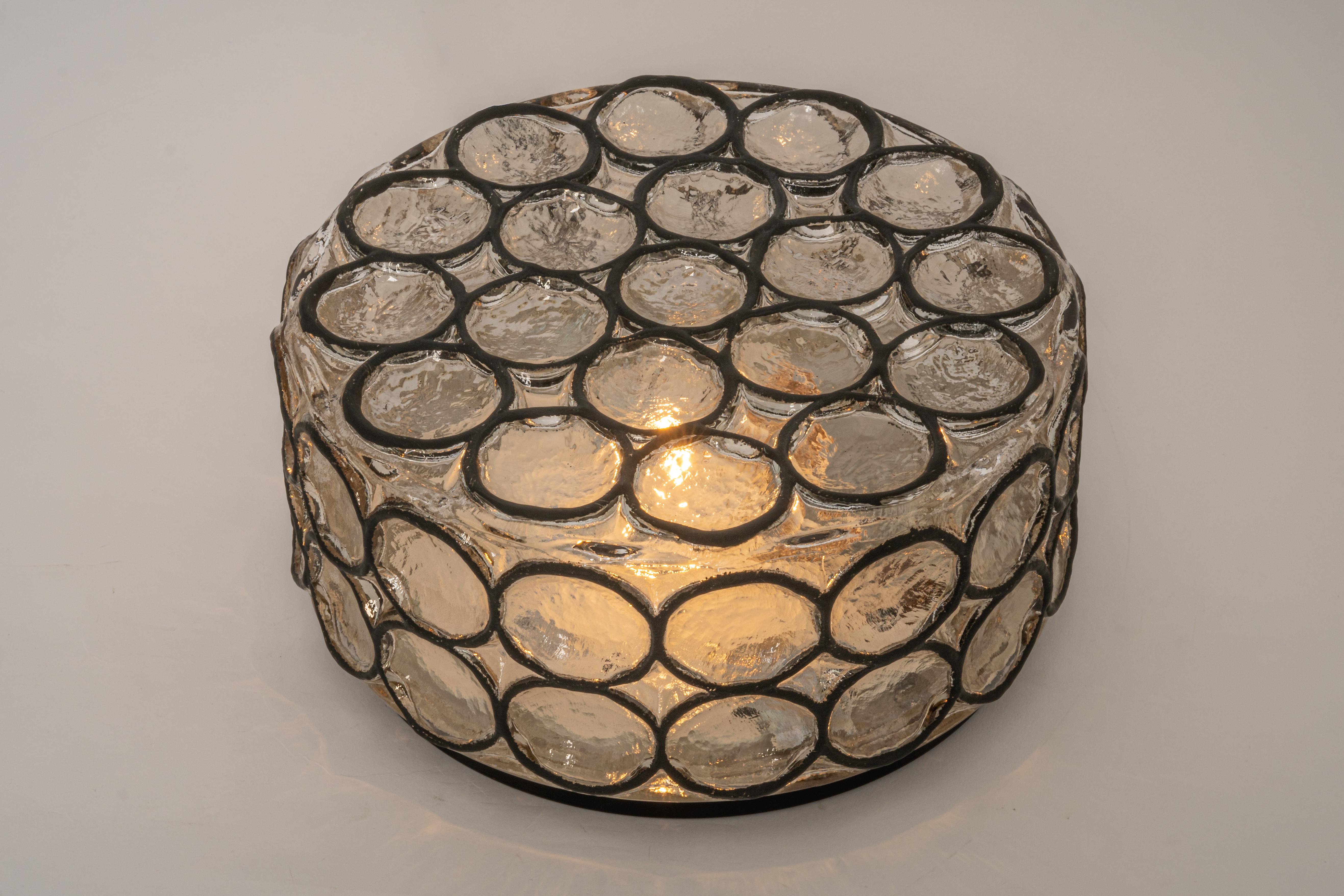 1 of 2 Iron and Clear Glass Ceiling Light by Limburg, Germany, 1960s In Good Condition For Sale In Aachen, NRW