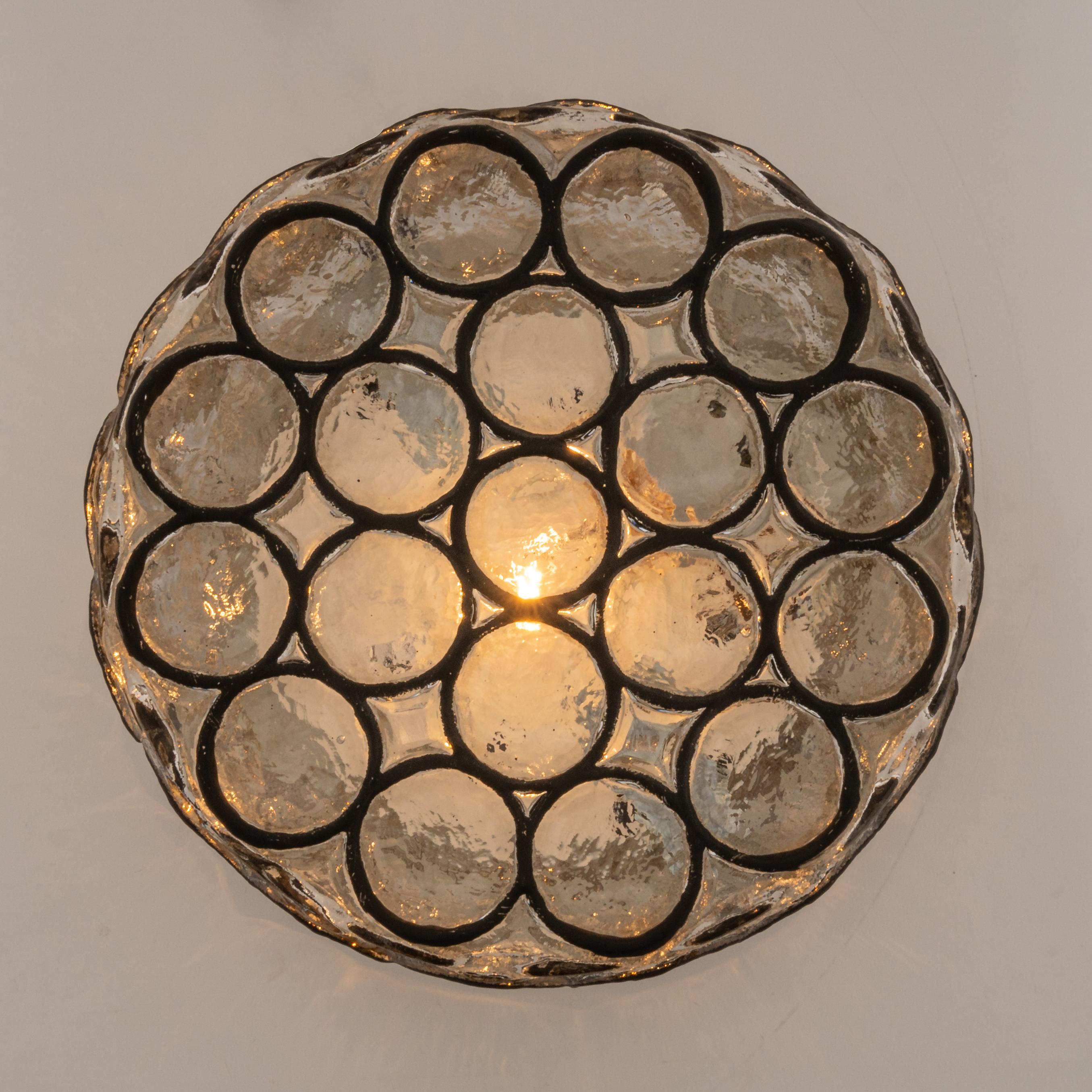Mid-20th Century 1 of 2 Iron and Clear Glass Ceiling Light by Limburg, Germany, 1960s For Sale