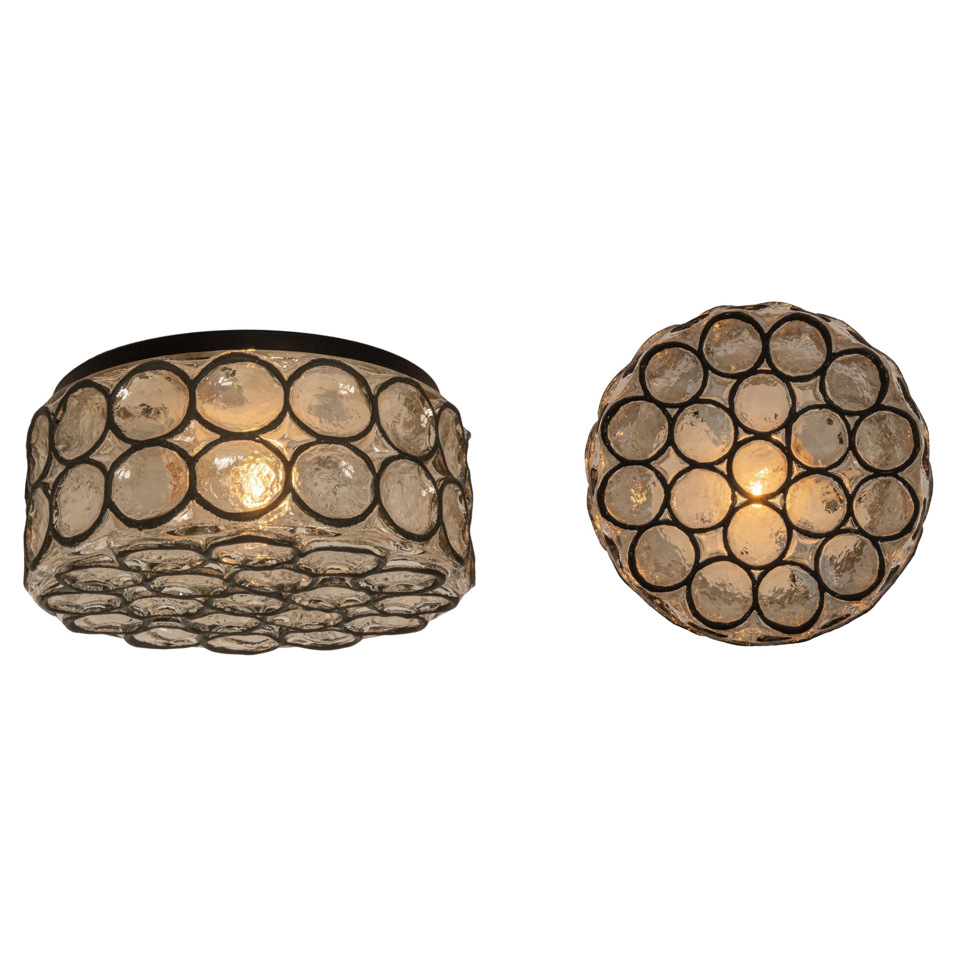 1 of 2 Iron and Clear Glass Ceiling Light by Limburg, Germany, 1960s