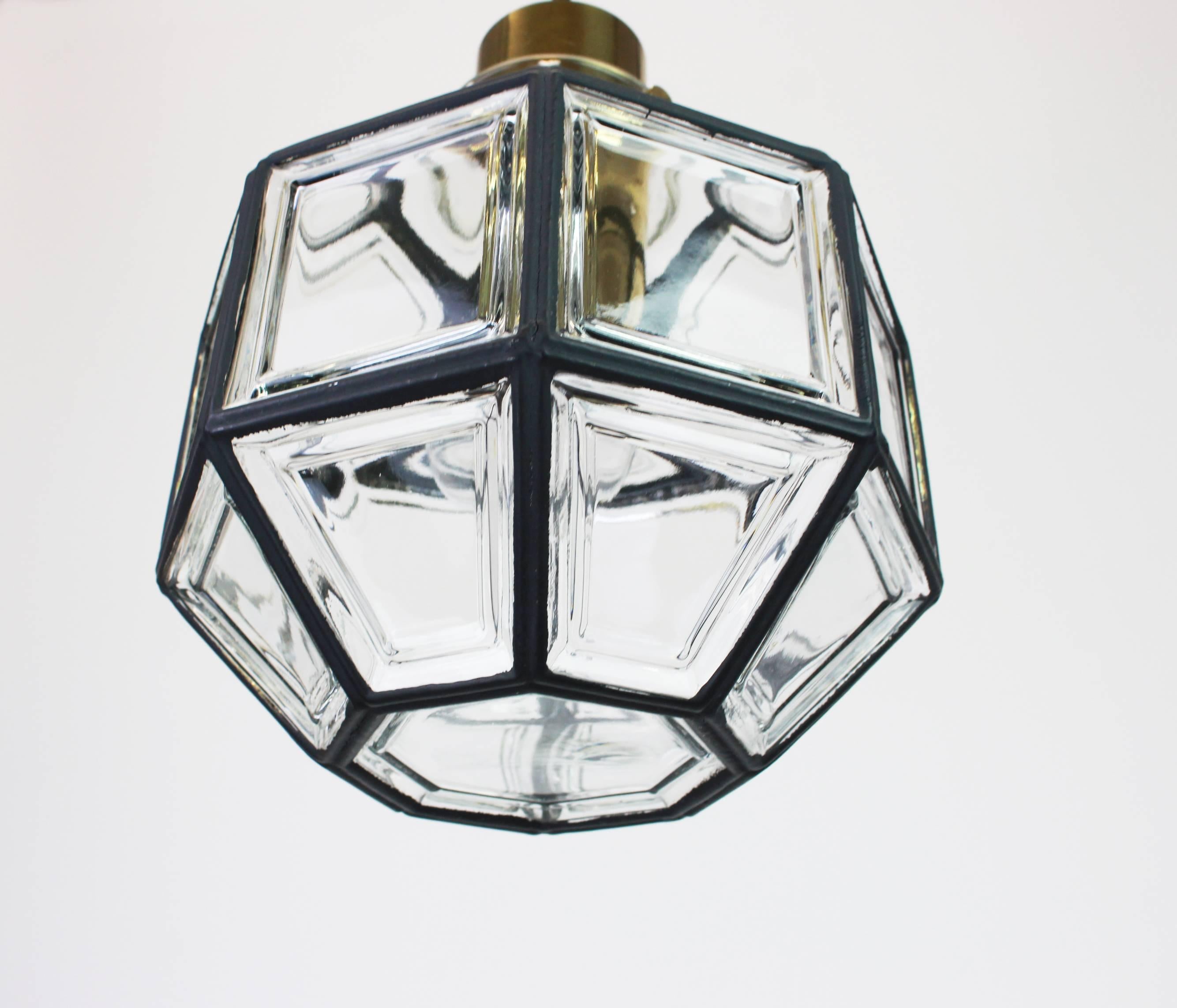 Mid-Century Modern 1 of 2 Iron and Clear Glass Pendant Lights by Limburg, Germany, 1960s For Sale