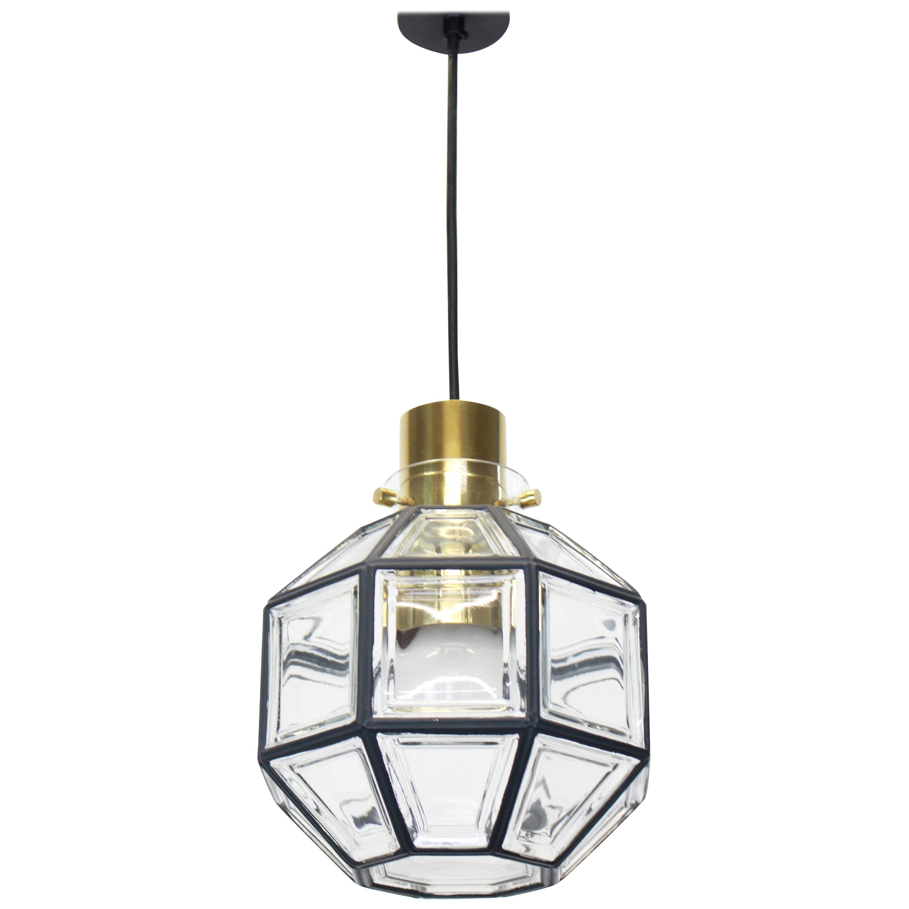 1 of 2 Iron and Clear Glass Pendant Lights by Limburg, Germany, 1960s For Sale