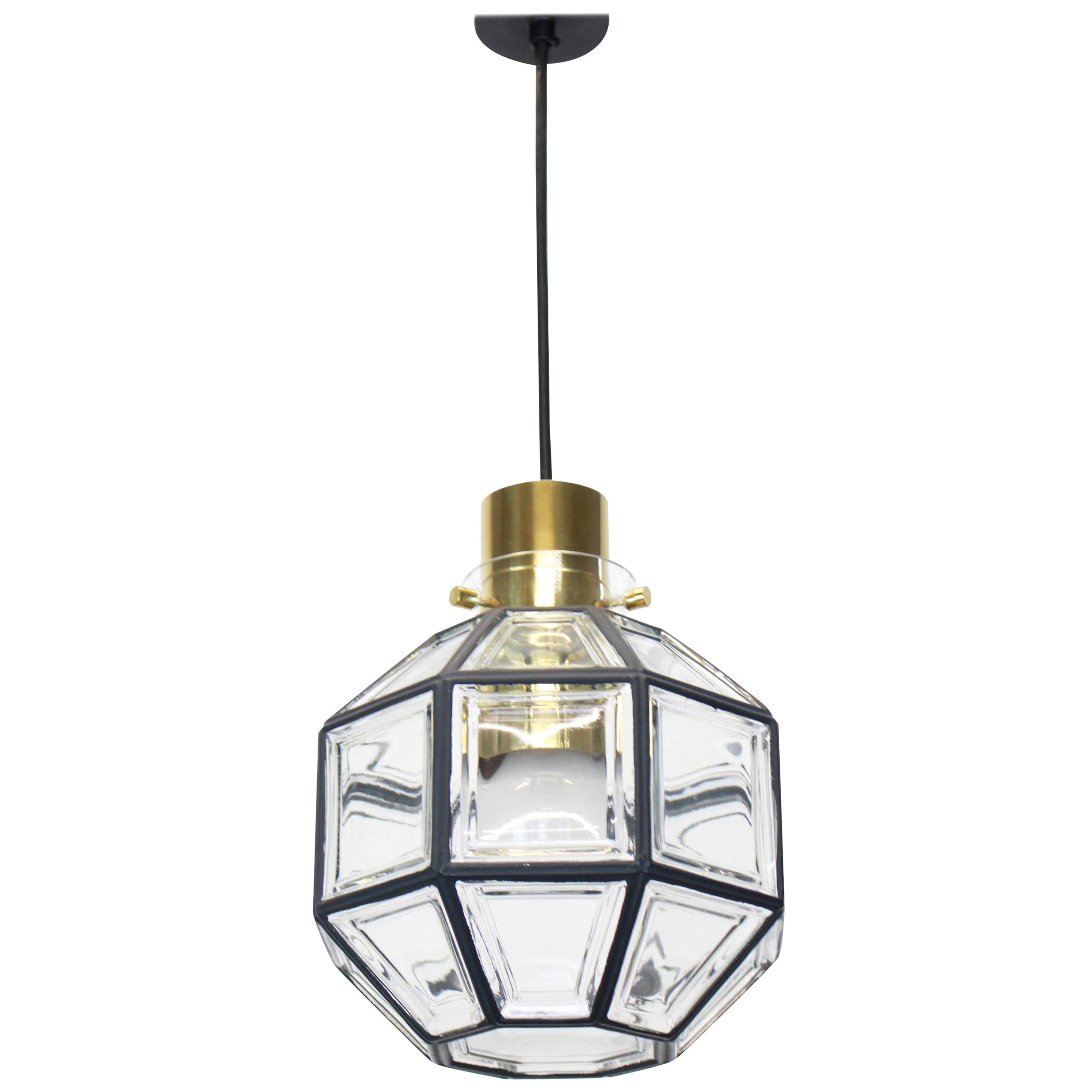 1 of 3 Iron and Clear Glass Pendant Lights by Limburg, Germany, 1960s For Sale