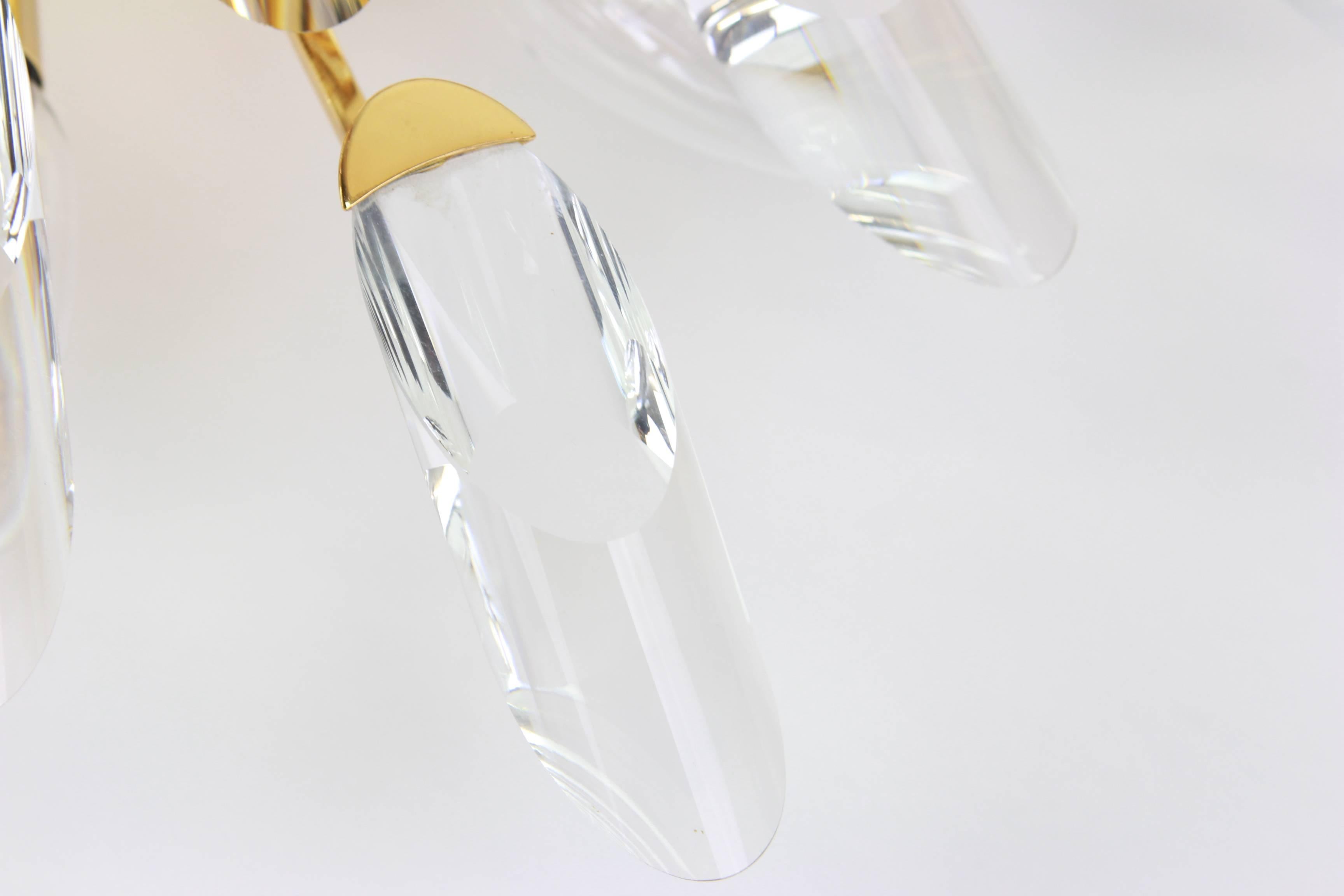 1 of 2 Italian Flush Mount Light by Stilkronen, Gilt Brass Crystal Glass, 1970s In Good Condition In Aachen, NRW