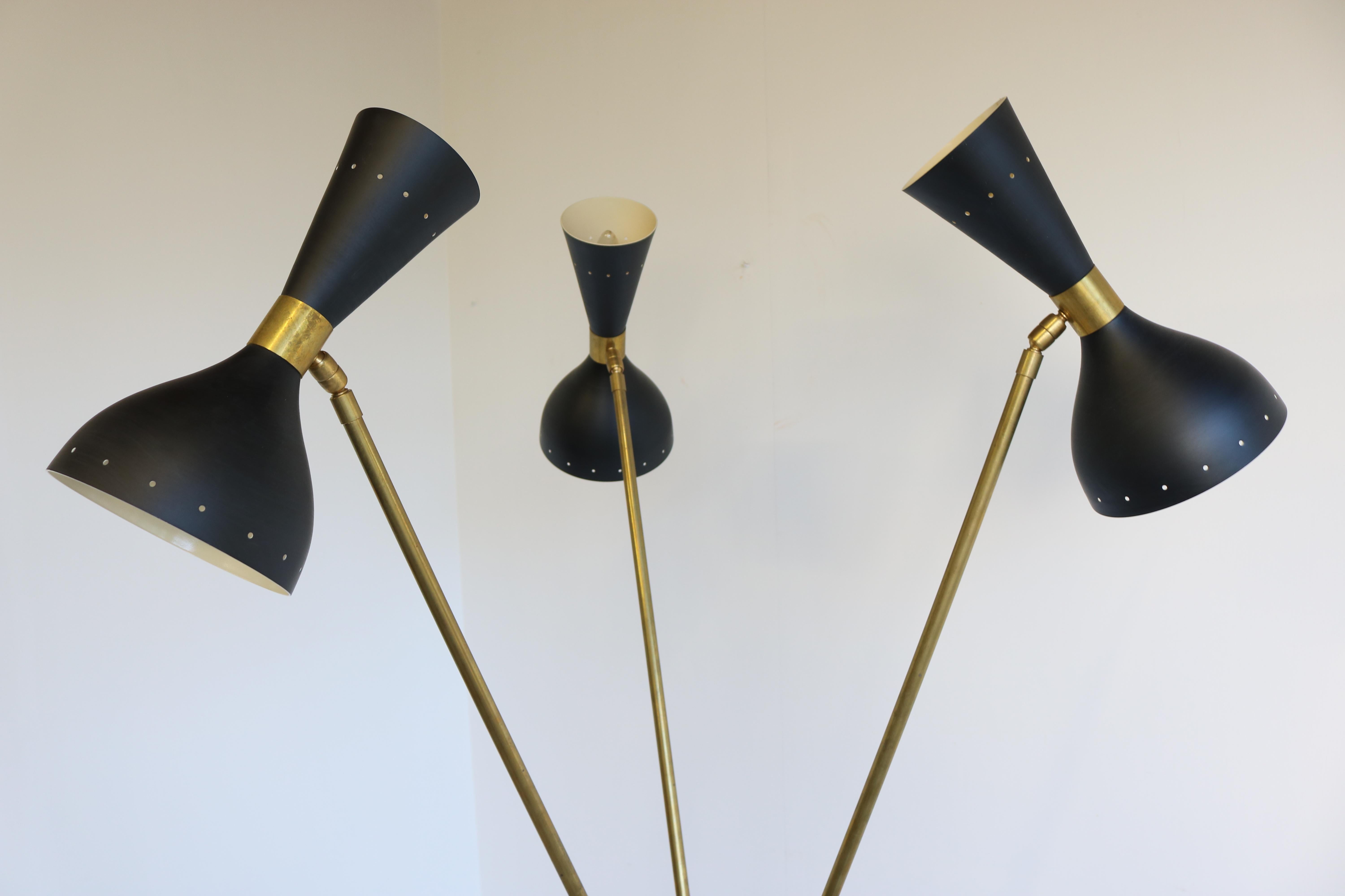 Metal 1 of 2 Italian Minimalist Design Floor Lamp Brass Mid-Century Stilnovo style 50s