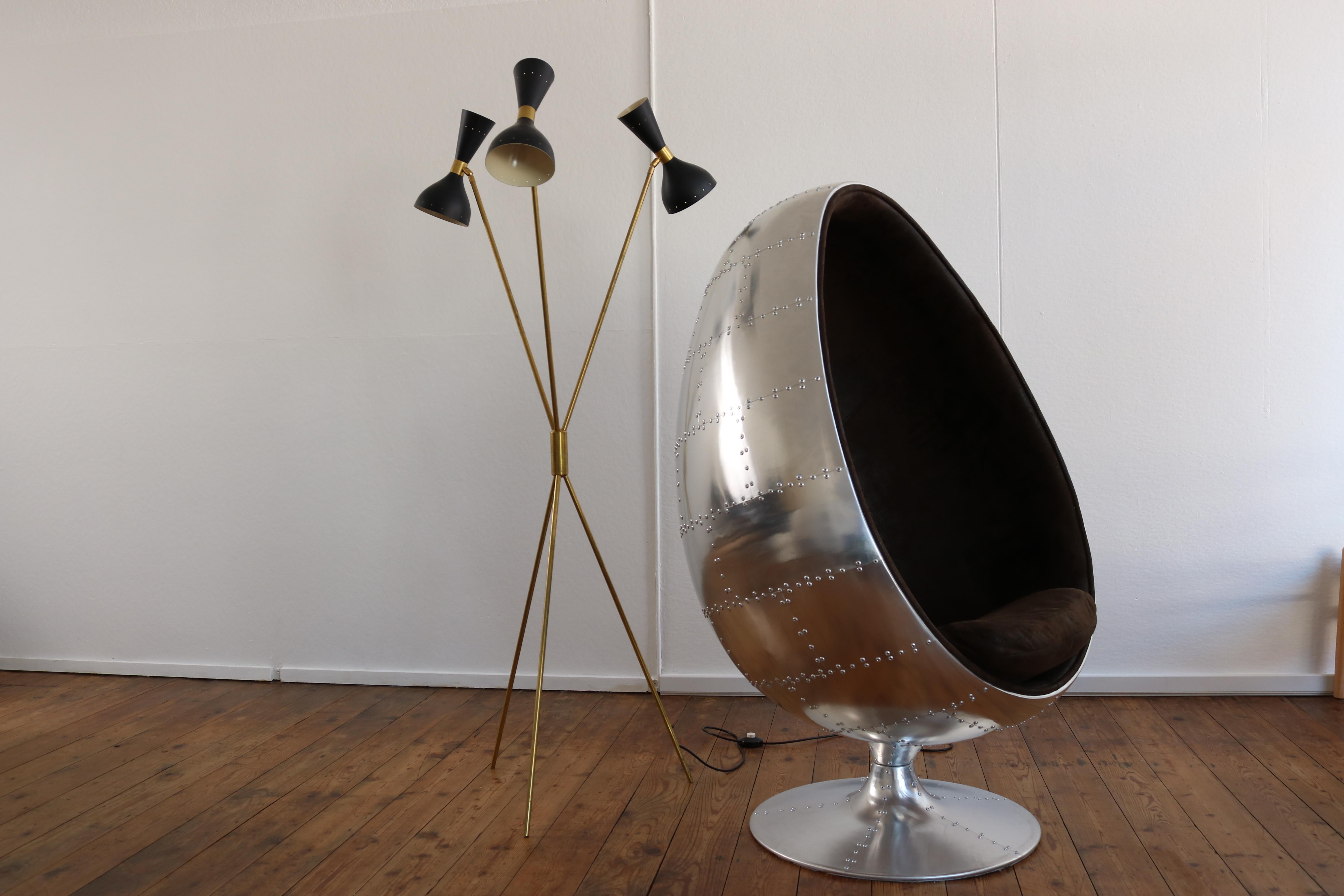 1 of 2 Italian Minimalist Design Floor Lamp Brass Midcentury Stilnovo Style 50s For Sale 1
