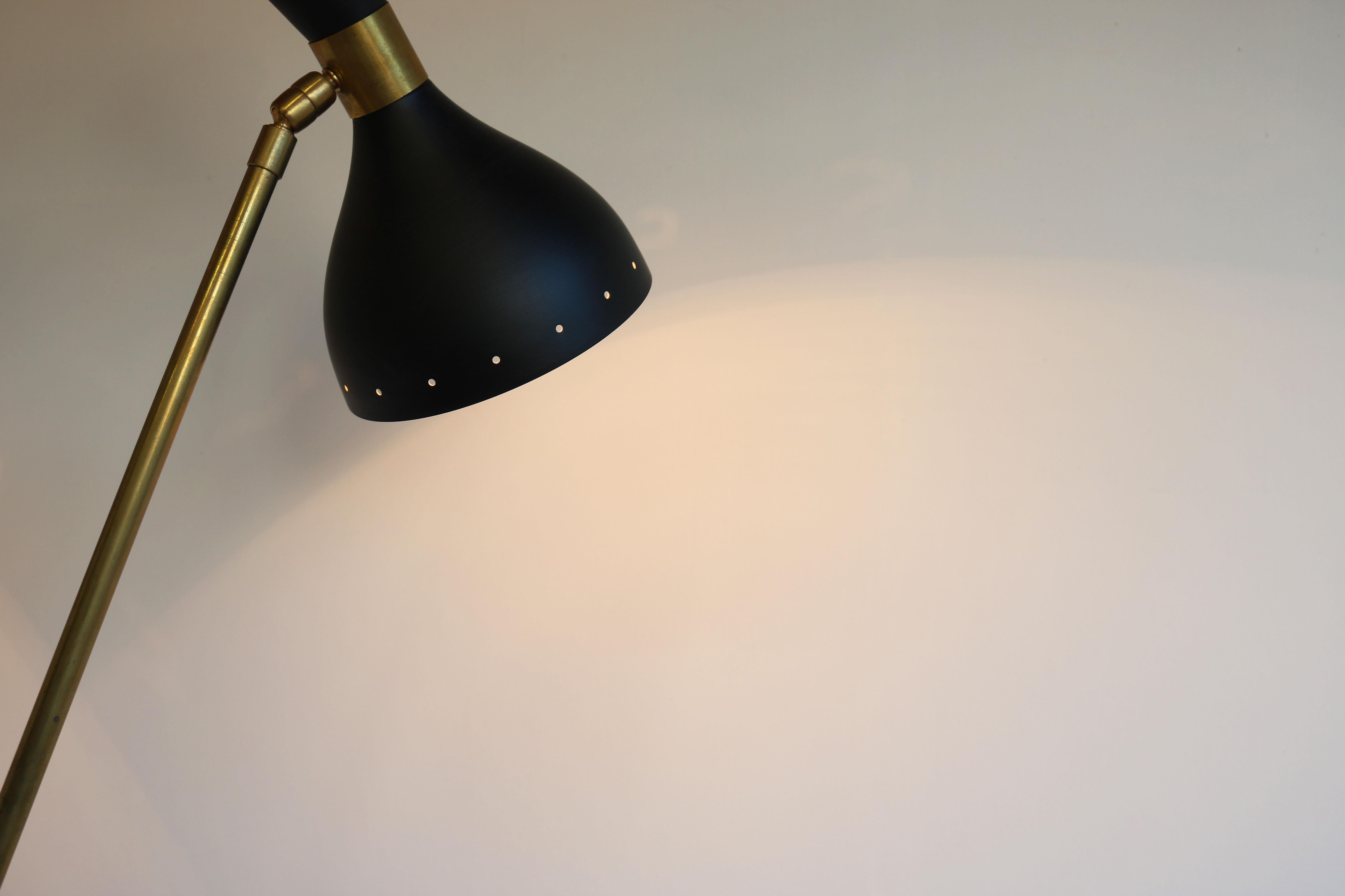 1 of 2 Italian Minimalist Design Floor Lamp Brass Midcentury Stilnovo Style 50s For Sale 3