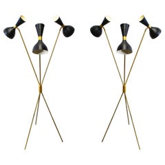 1 of 2 Italian Minimalist Design Floor Lamp Brass Mid-Century Stilnovo style 50s