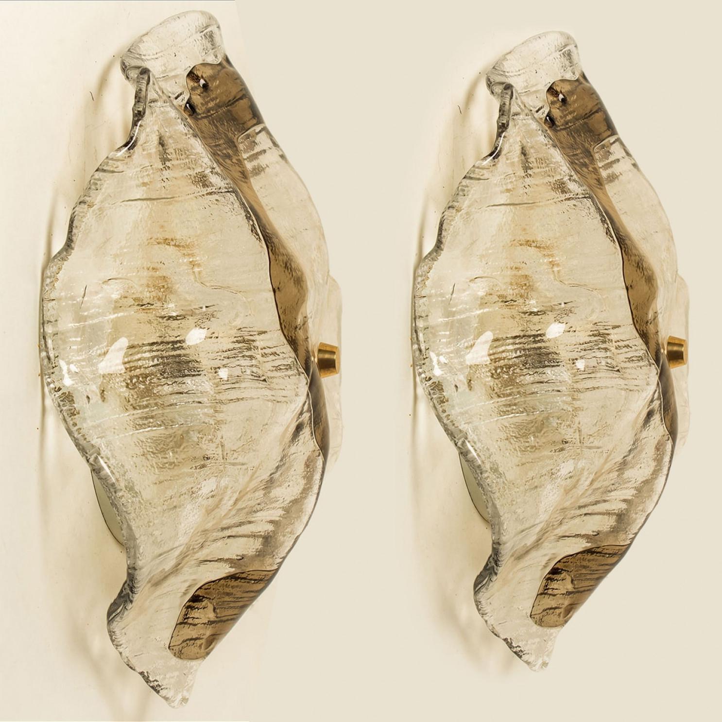 Mid-Century Modern 1 of 2 J.T. Kalmar Franken Clear and Brown Glass Flush Mounts Wall Lights, 1960 For Sale