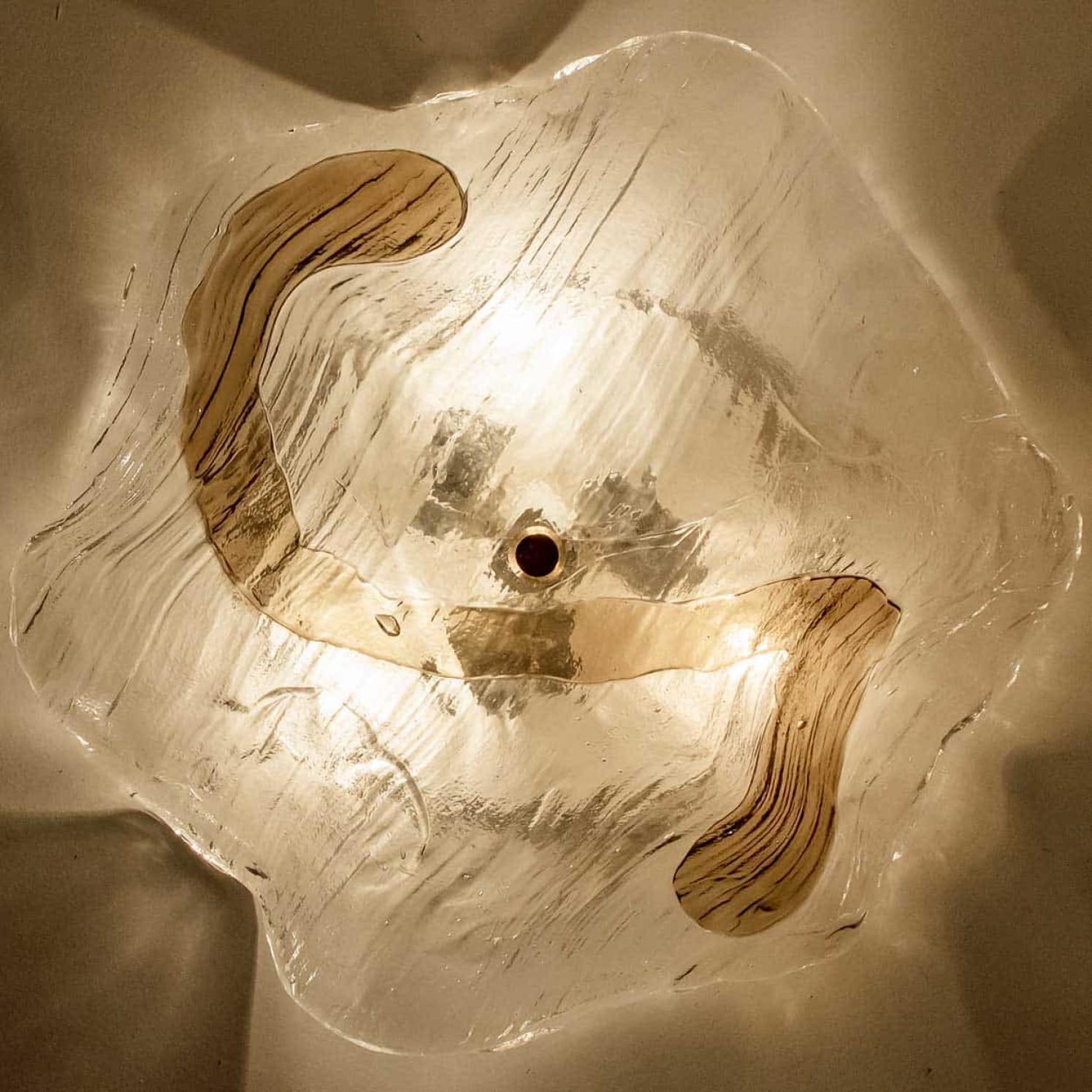 1 of 2 J.T. Kalmar Franken Clear and Brown Glass Flush Mounts Wall Lights, 1960 In Good Condition For Sale In Rijssen, NL