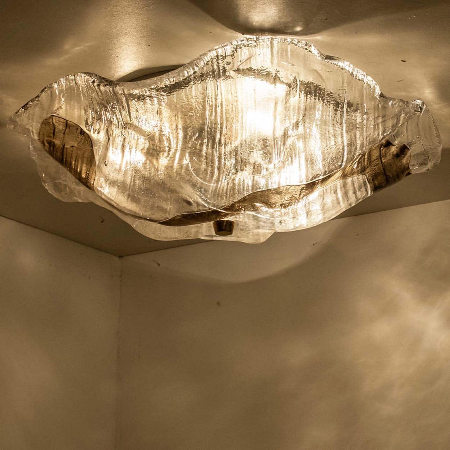 Mid-20th Century 1 of 2 J.T. Kalmar Franken Clear and Brown Glass Flush Mounts Wall Lights, 1960 For Sale