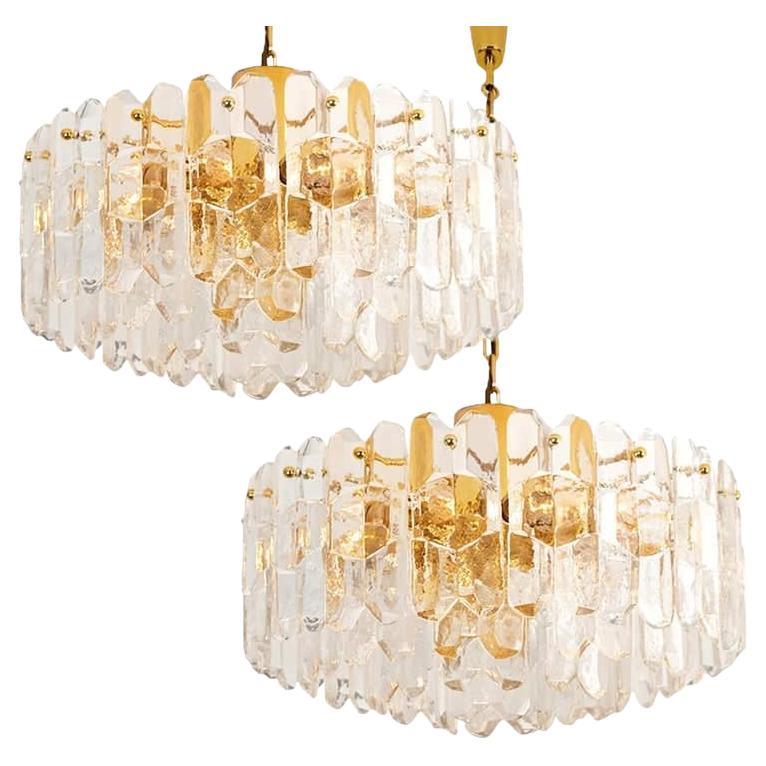 1 of 2 J.T. Kalmar "Palazzo" Light Fixtures Gilt Brass and Glass, Austria