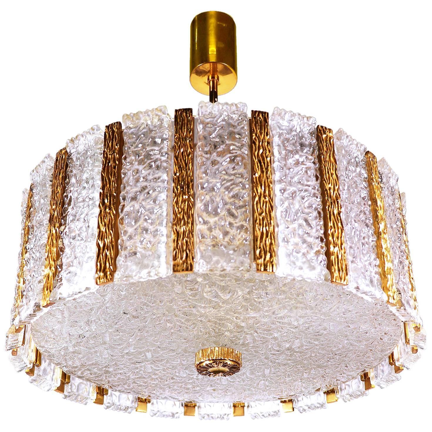 1 (de 2) Kalmar Lámpara de tambor de bronce Lámpara colgante de cristal de Murano, era Gio Ponti en venta