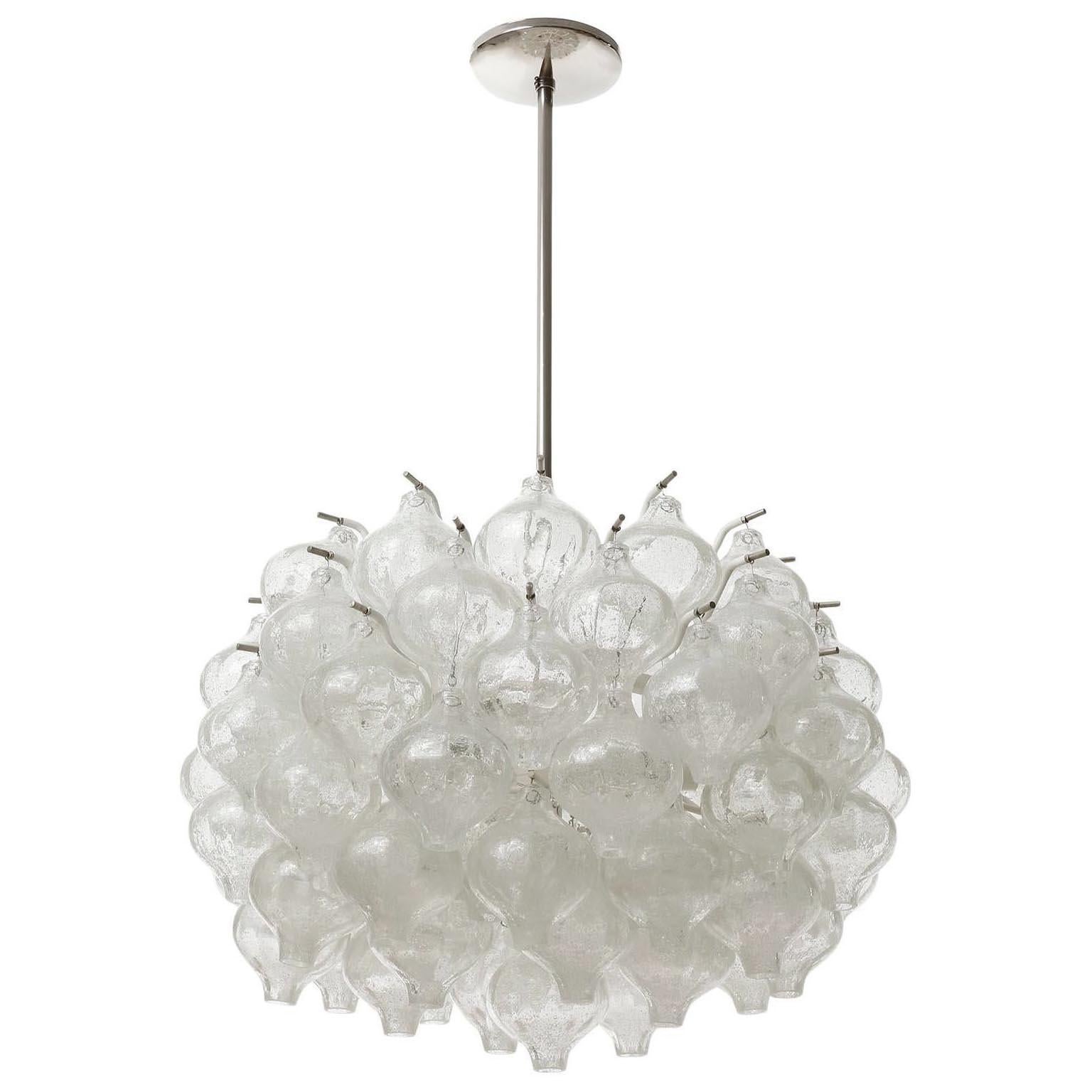Mid-Century Modern 1 of 2 Kalmar Tulipan Chandeliers Pendant Lights, Glass Nickel White Metal, 1970 For Sale