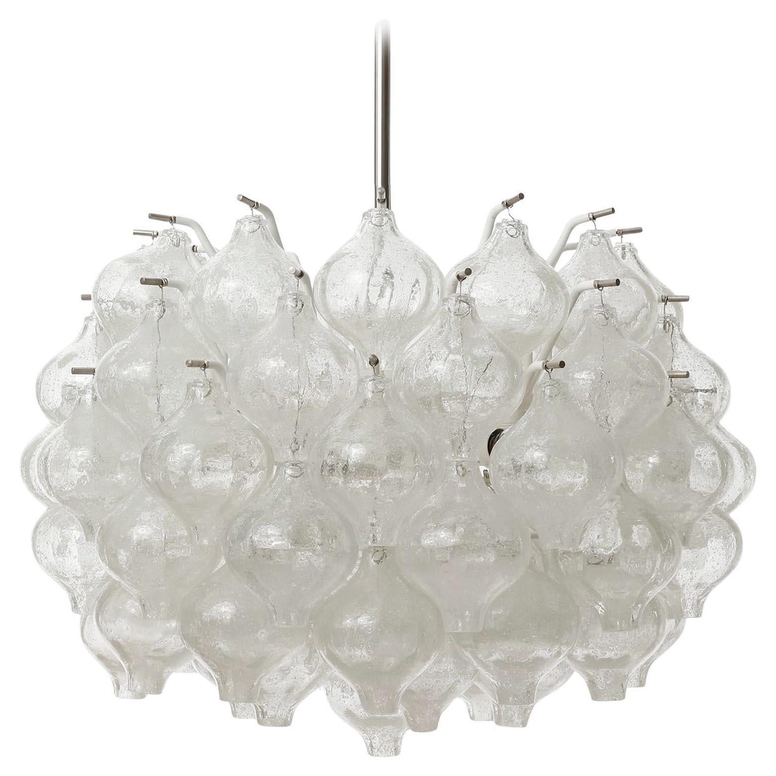 Austrian 1 of 2 Kalmar Tulipan Chandeliers Pendant Lights, Glass Nickel White Metal, 1970 For Sale