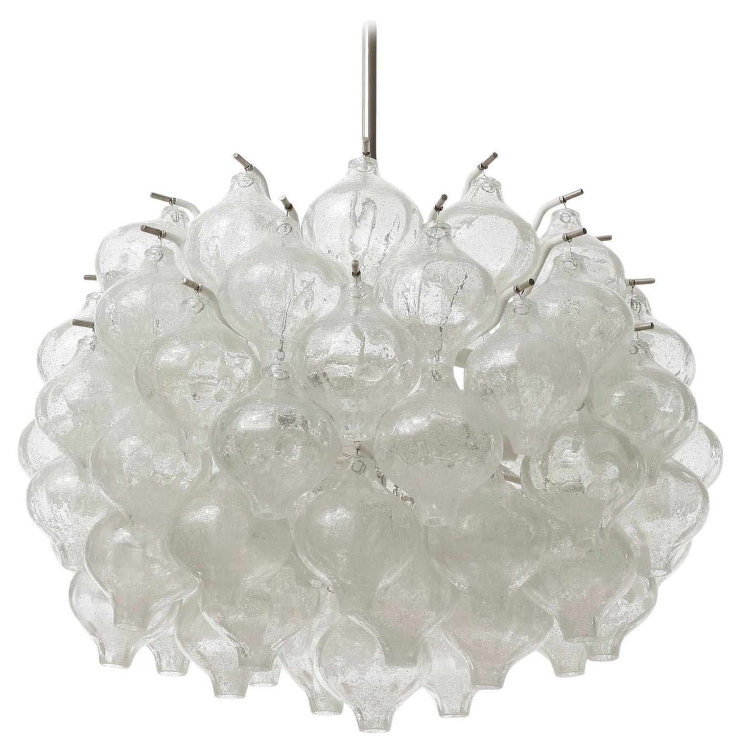 Lacquered 1 of 2 Kalmar Tulipan Chandeliers Pendant Lights, Glass Nickel White Metal, 1970 For Sale
