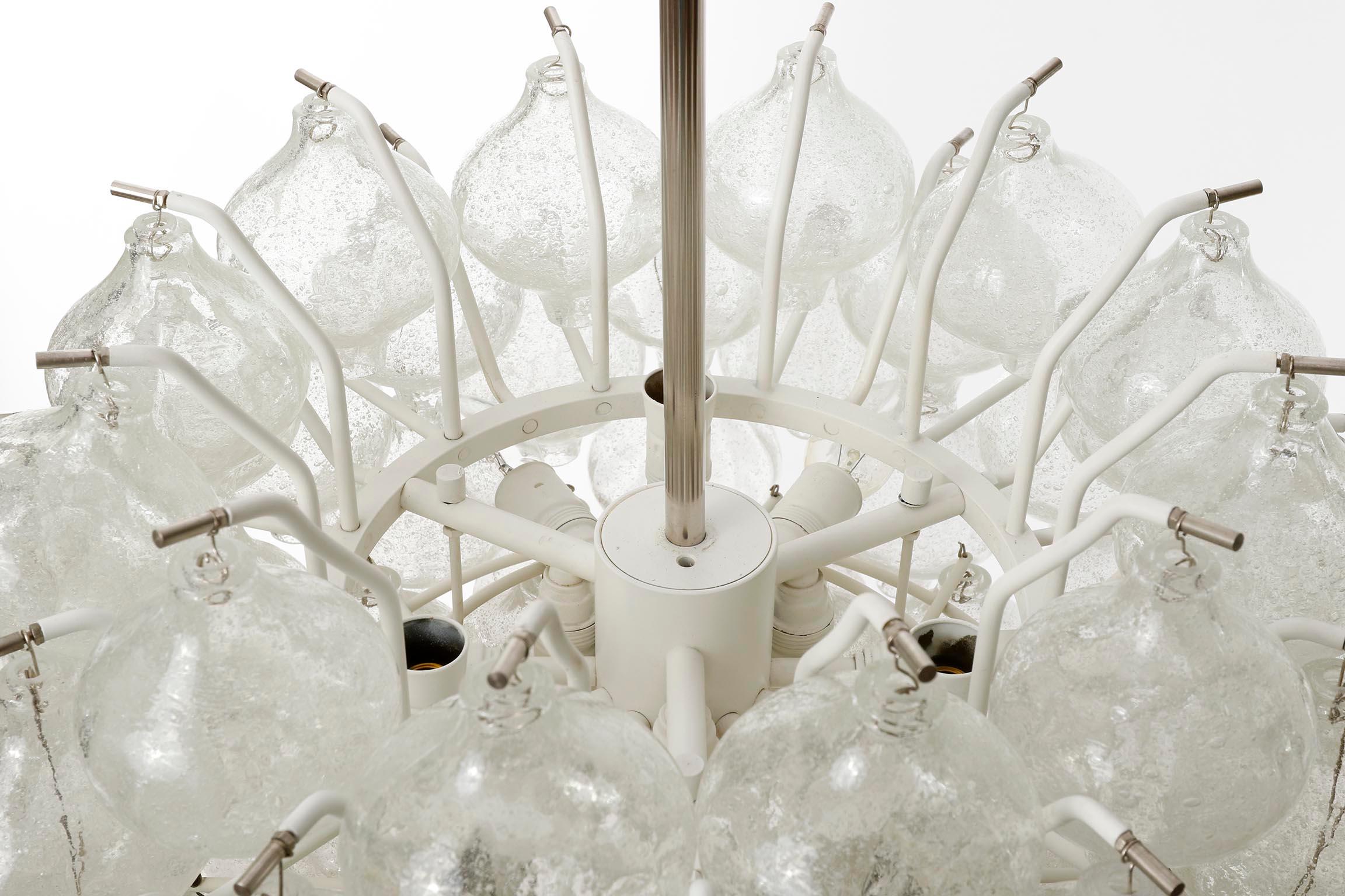 Late 20th Century 1 of 2 Kalmar Tulipan Chandeliers Pendant Lights, Glass Nickel White Metal, 1970 For Sale