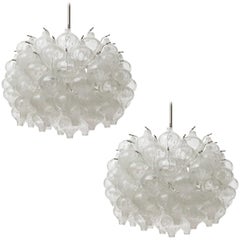 1 of 2 Kalmar Tulipan Chandeliers Pendant Lights, Glass Nickel White Metal, 1970