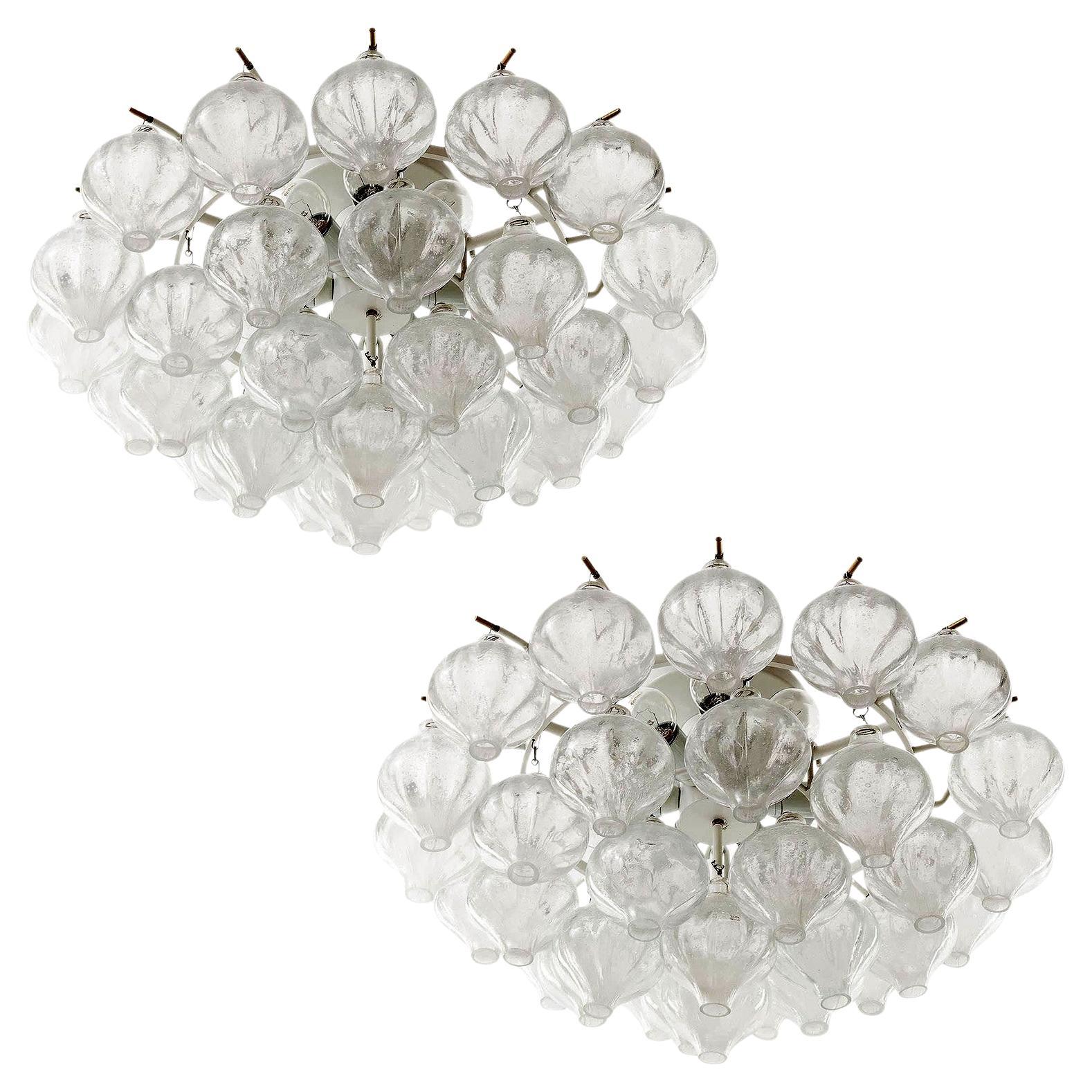 1 of 2 Kalmar 'Tulipan' Flush Mount Lights Chandeliers, Glass White Metal, 1970