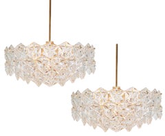 1 of 2 Kinkeldey Chandelier Gilt Brass and Crystal Glass, Germany, 1970s