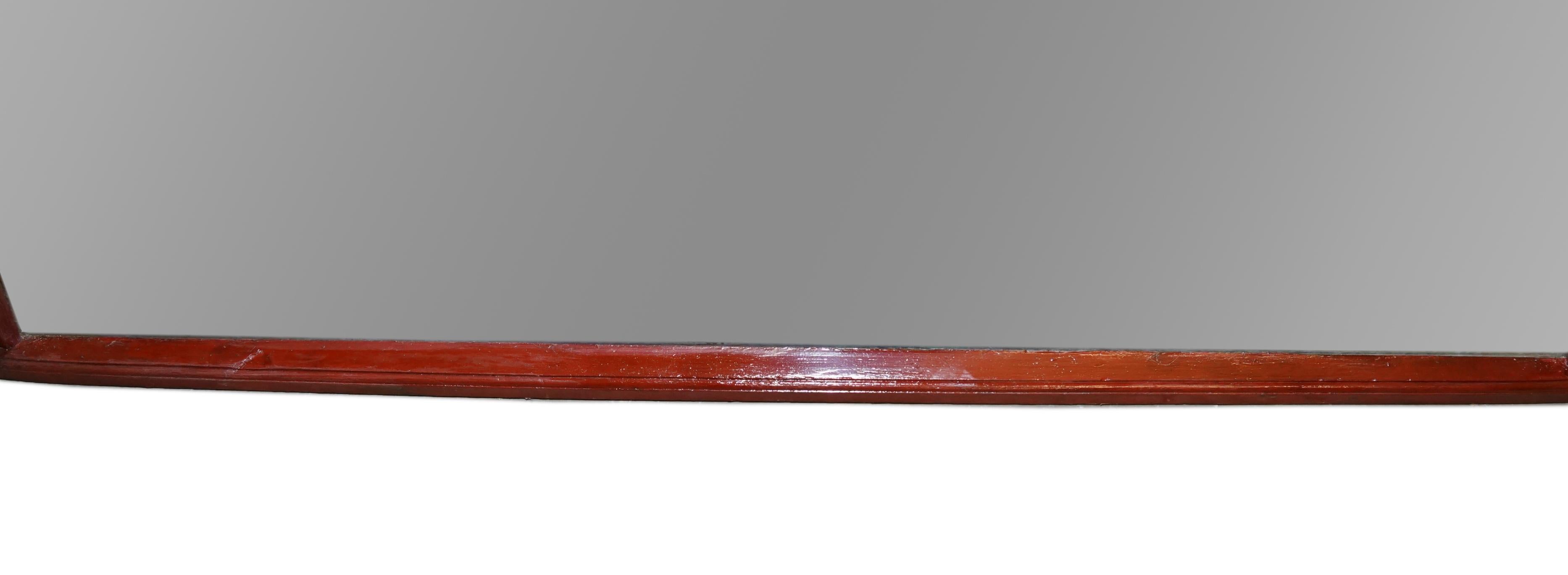 Large Red Lacquered Chinese Painted Chinoiserie Mirror 6