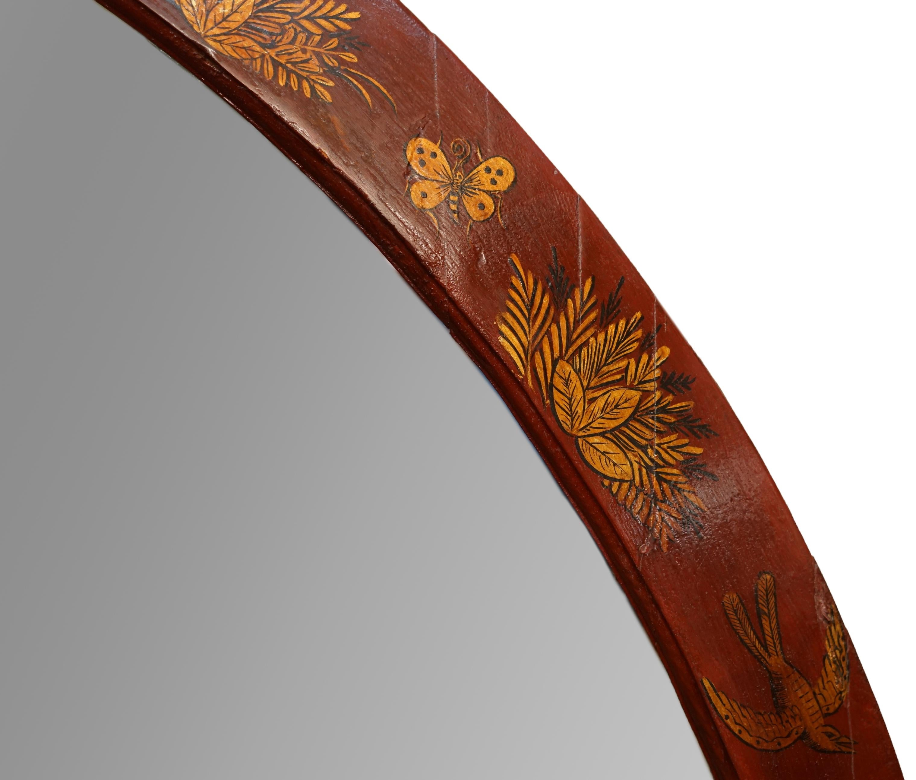 Large Red Lacquered Chinese Painted Chinoiserie Mirror 2