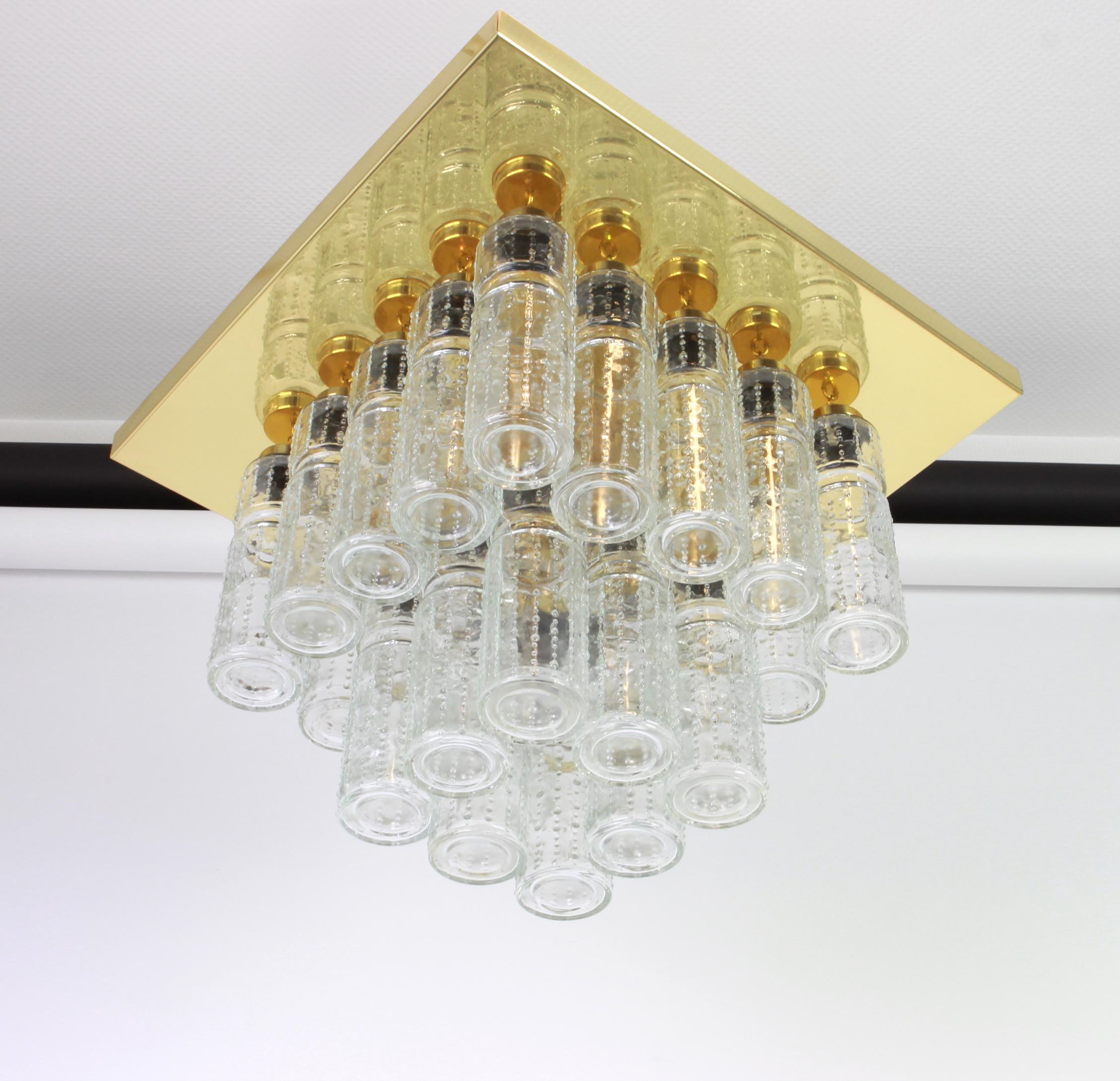 Mid-Century Modern 1 of 2 Large Brass Crystal Glass Chandelier by Limburg , Germany, 1960s For Sale