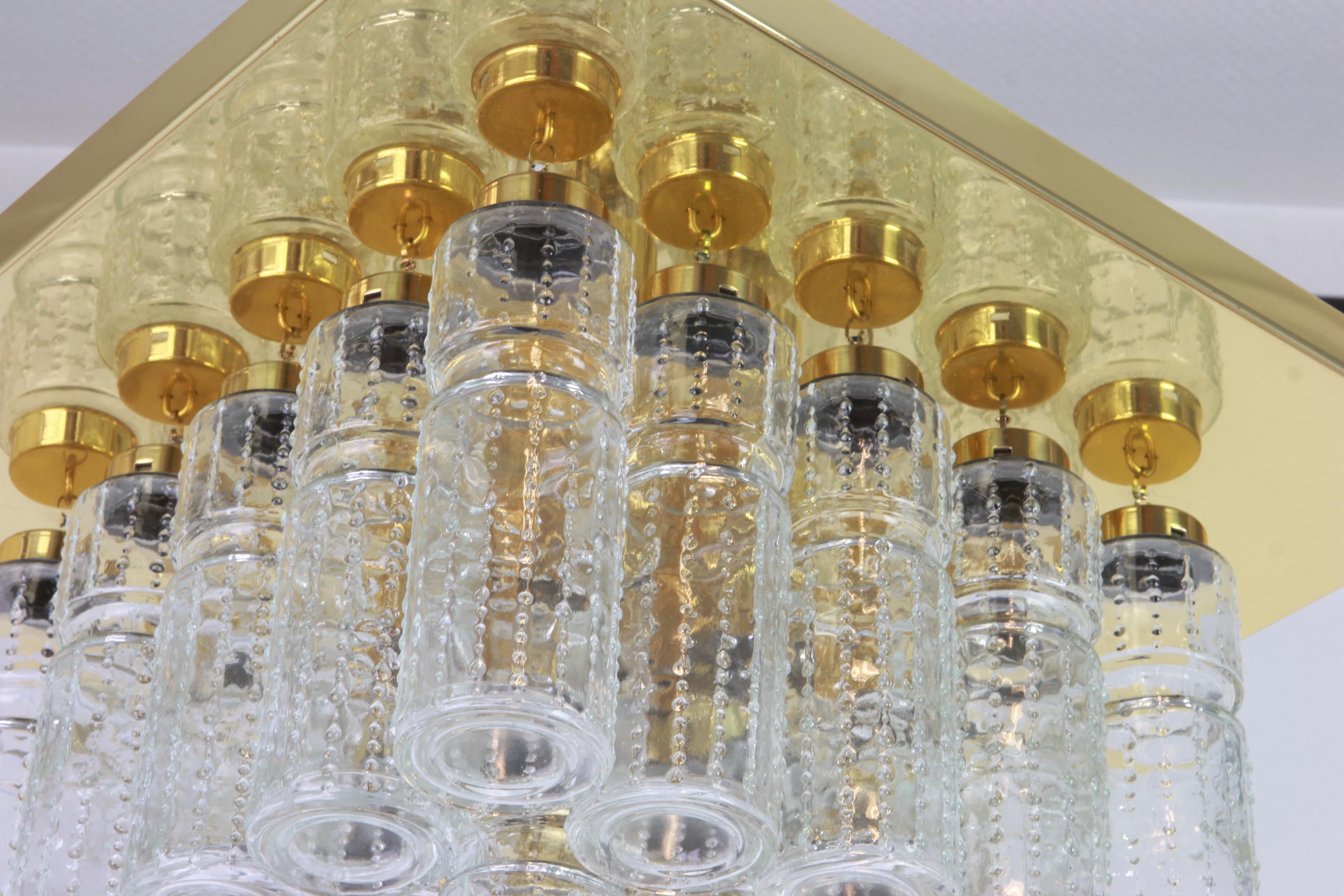 1 of 2 Large Brass Crystal Glass Chandelier by Limburg , Germany, 1960s In Good Condition For Sale In Aachen, NRW